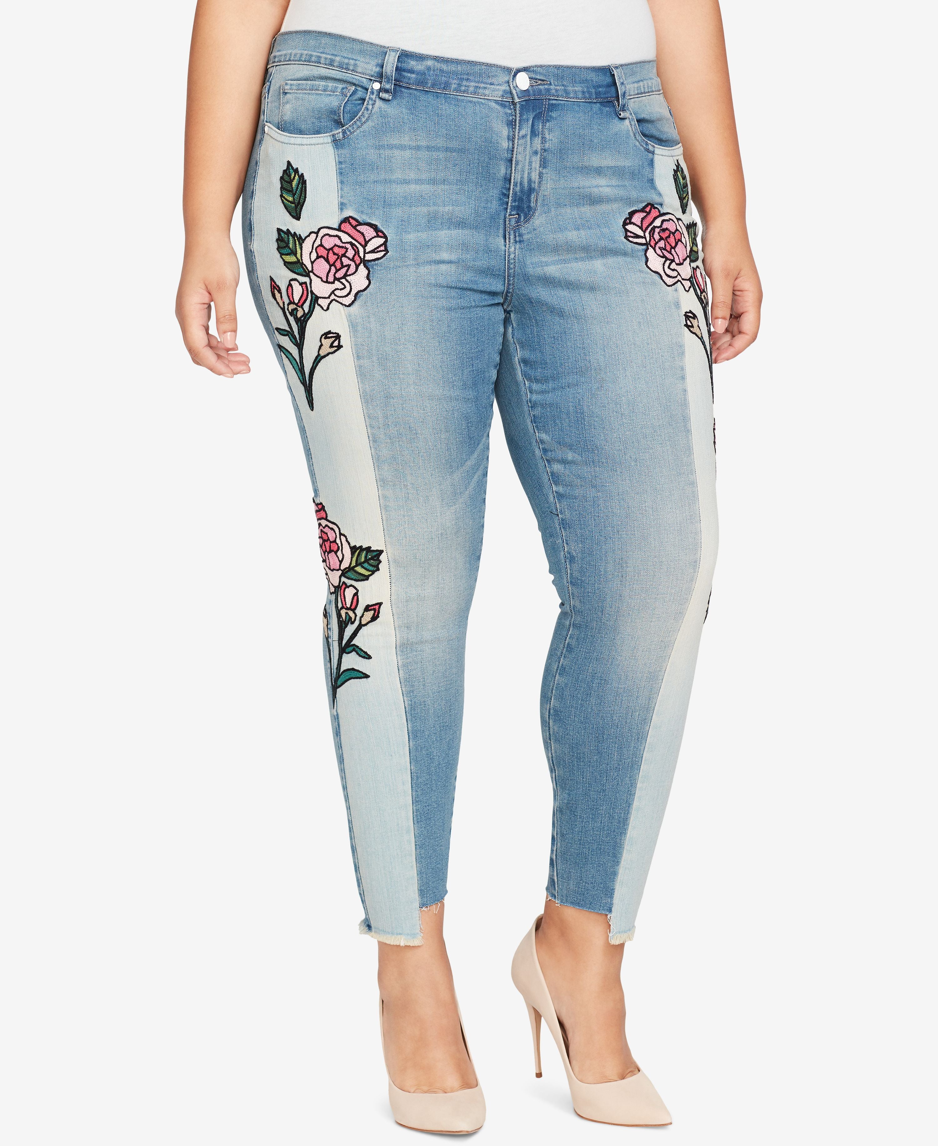 William Rast Womens Plus Two Tone Embroidered Ankle Jeans Hallows 16W