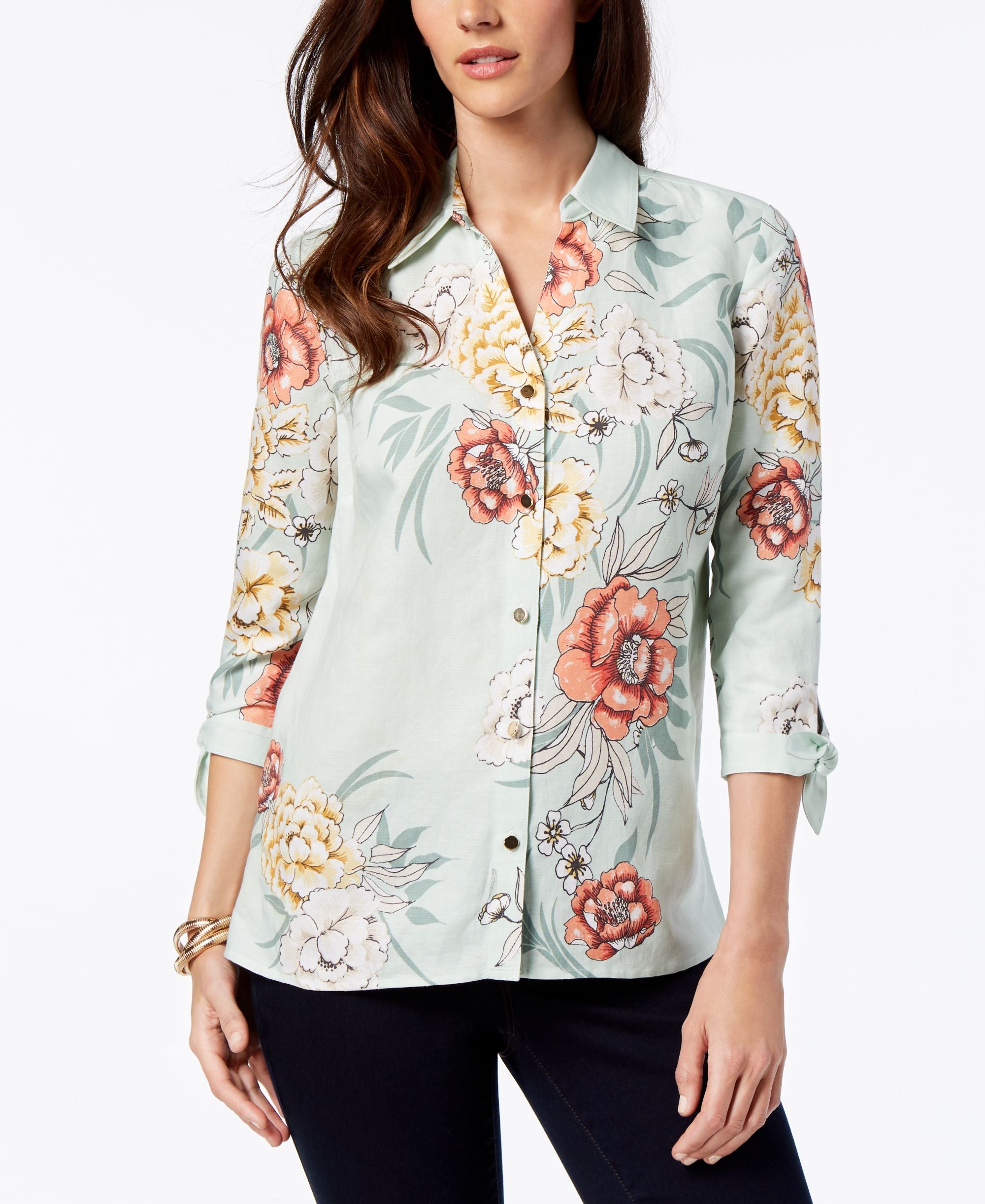 JM Collection Petite Tie Sleeve Shirt