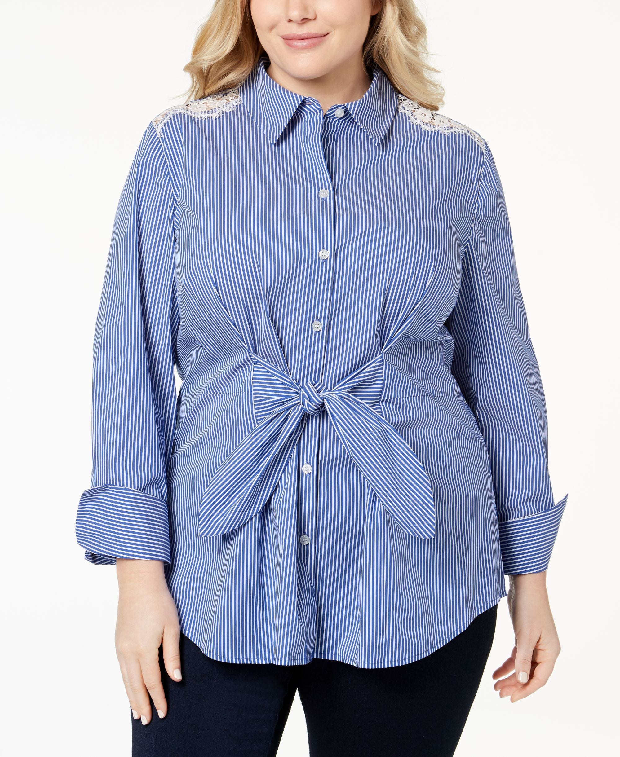 Plus Size Lace Tie Front Shirt