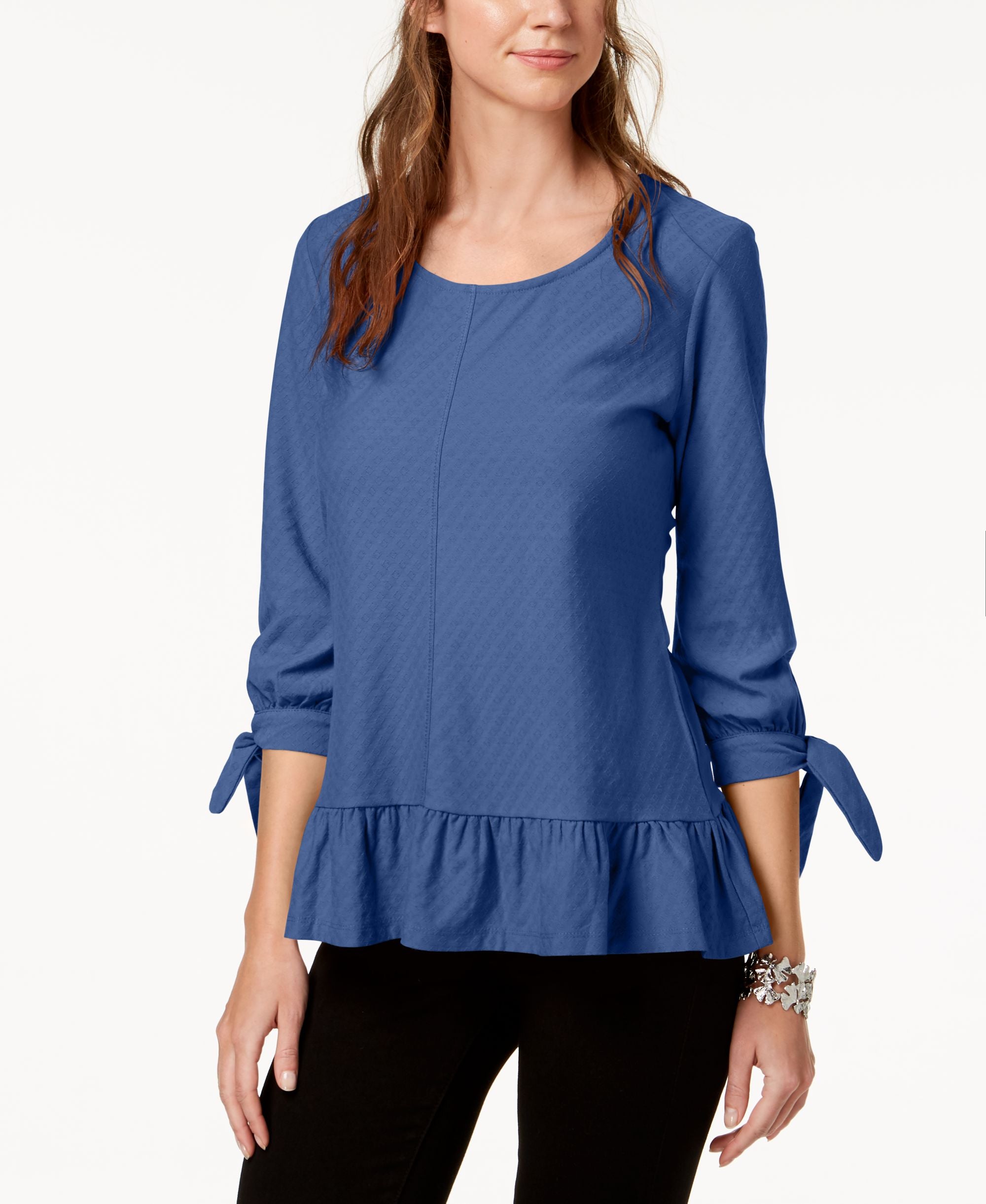Style & Co Jacquard Tie Sleeve Top