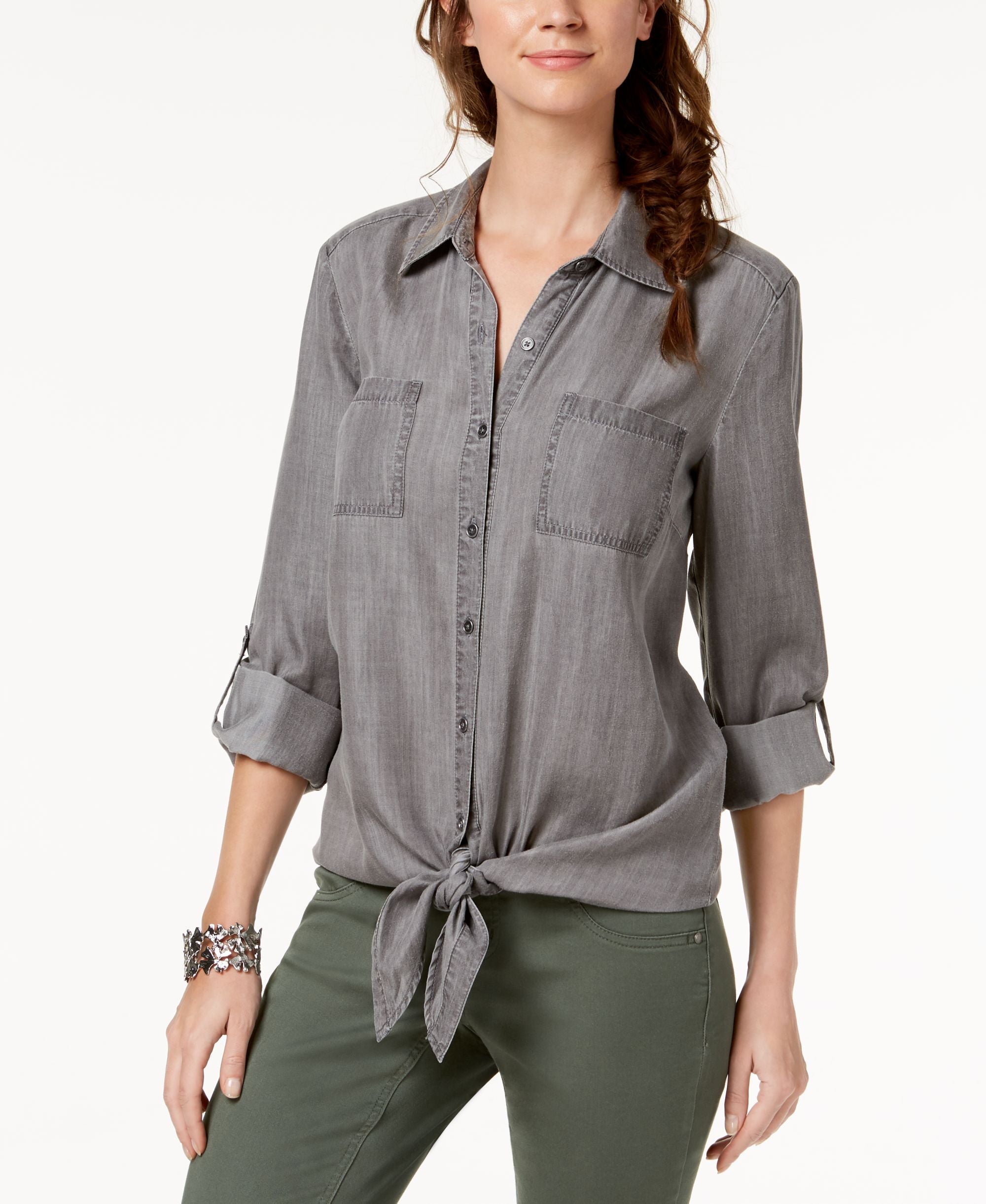 Tie-Hem Denim Shirt