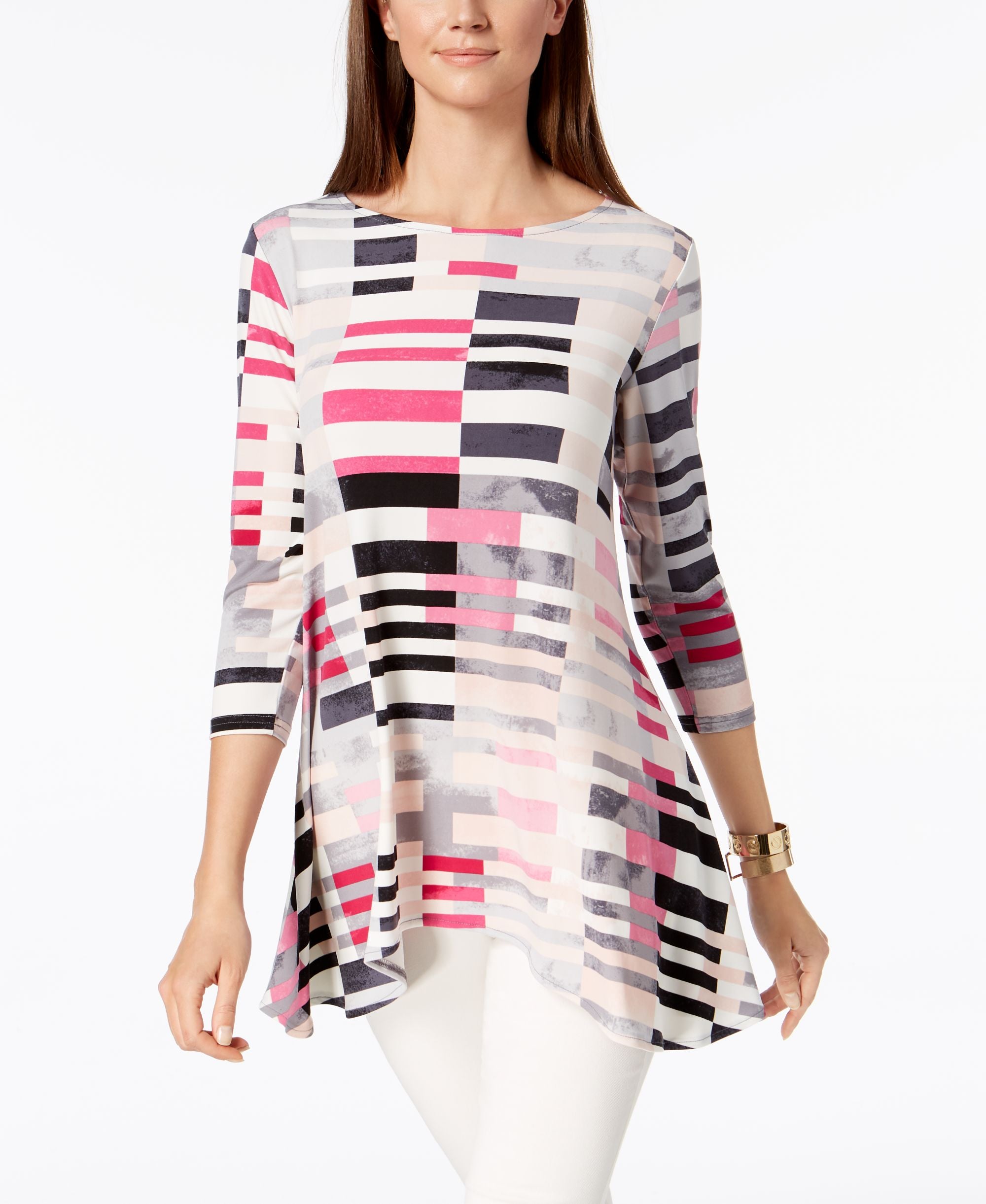 Alfani Petite Printed Handkerchief Hem Swing Top