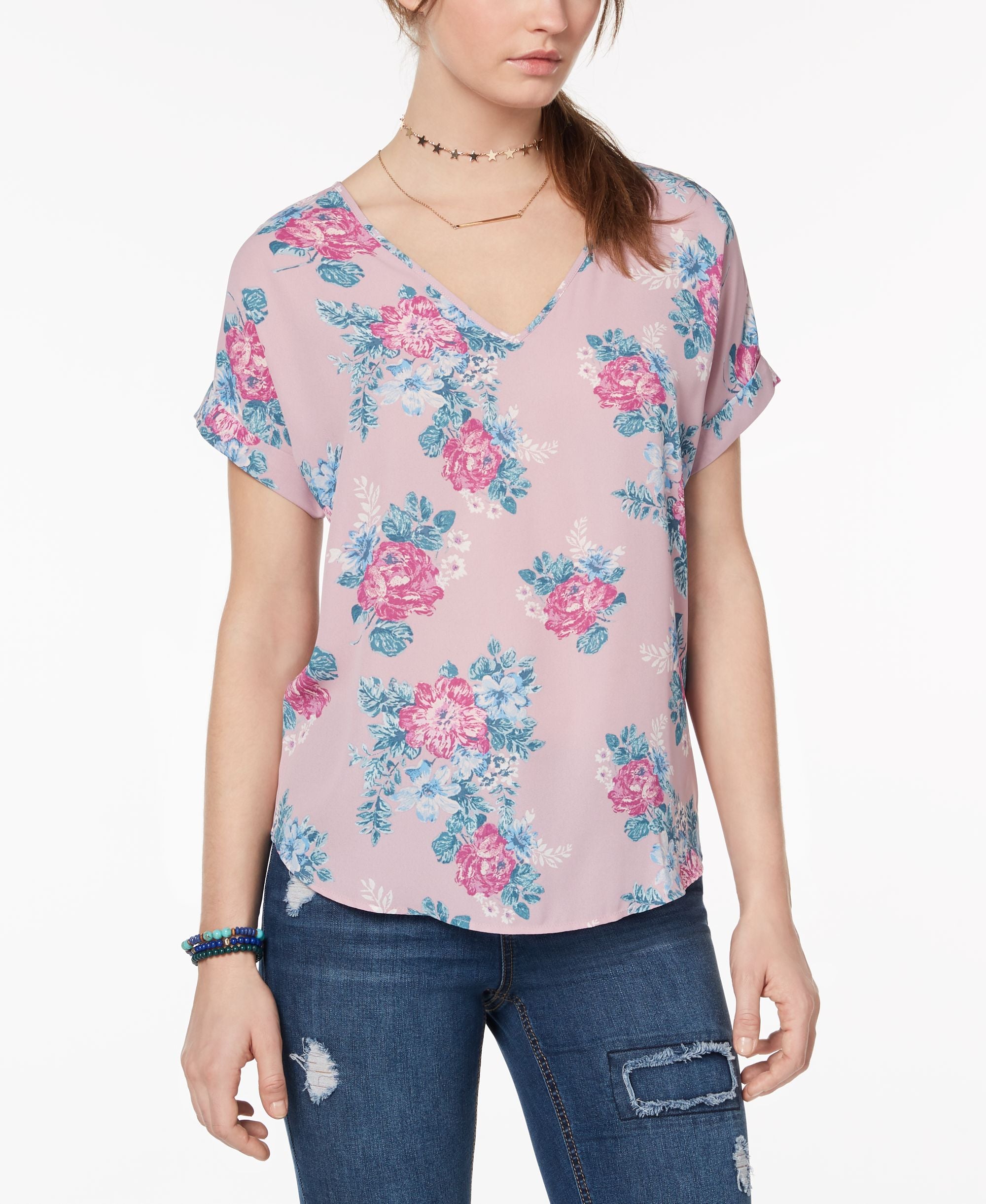 Hippie Rose Juniors Back Zip Cuff Sleeved Top