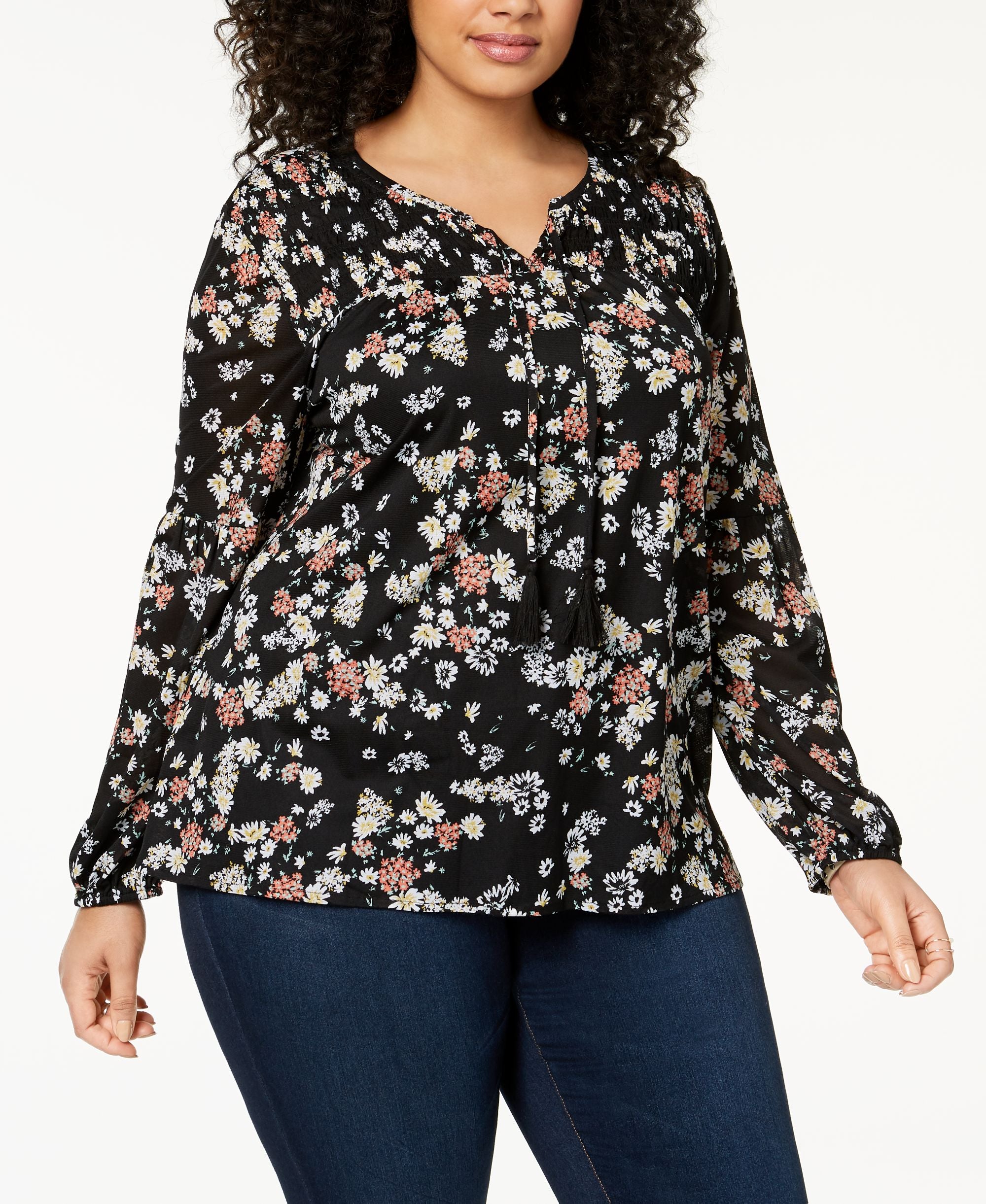 Style & Co Plus Size Smocked Peasant Top
