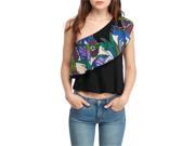 Free People Womens Annka One-Shoulder Floral Casual Top Black Medium