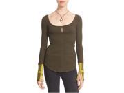 Free People Womens Knit Textured Pullover Top Green XS