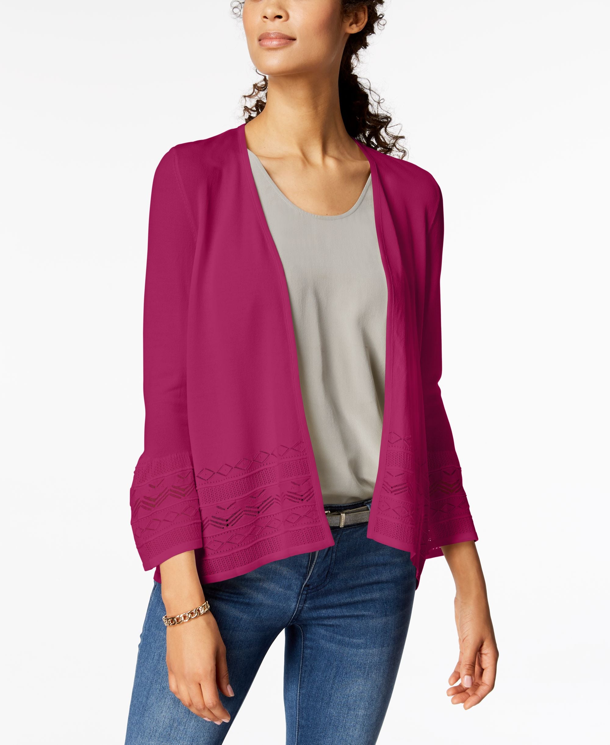 Charter Club 3/4 Sleeve Pointelle Knit Cardigan
