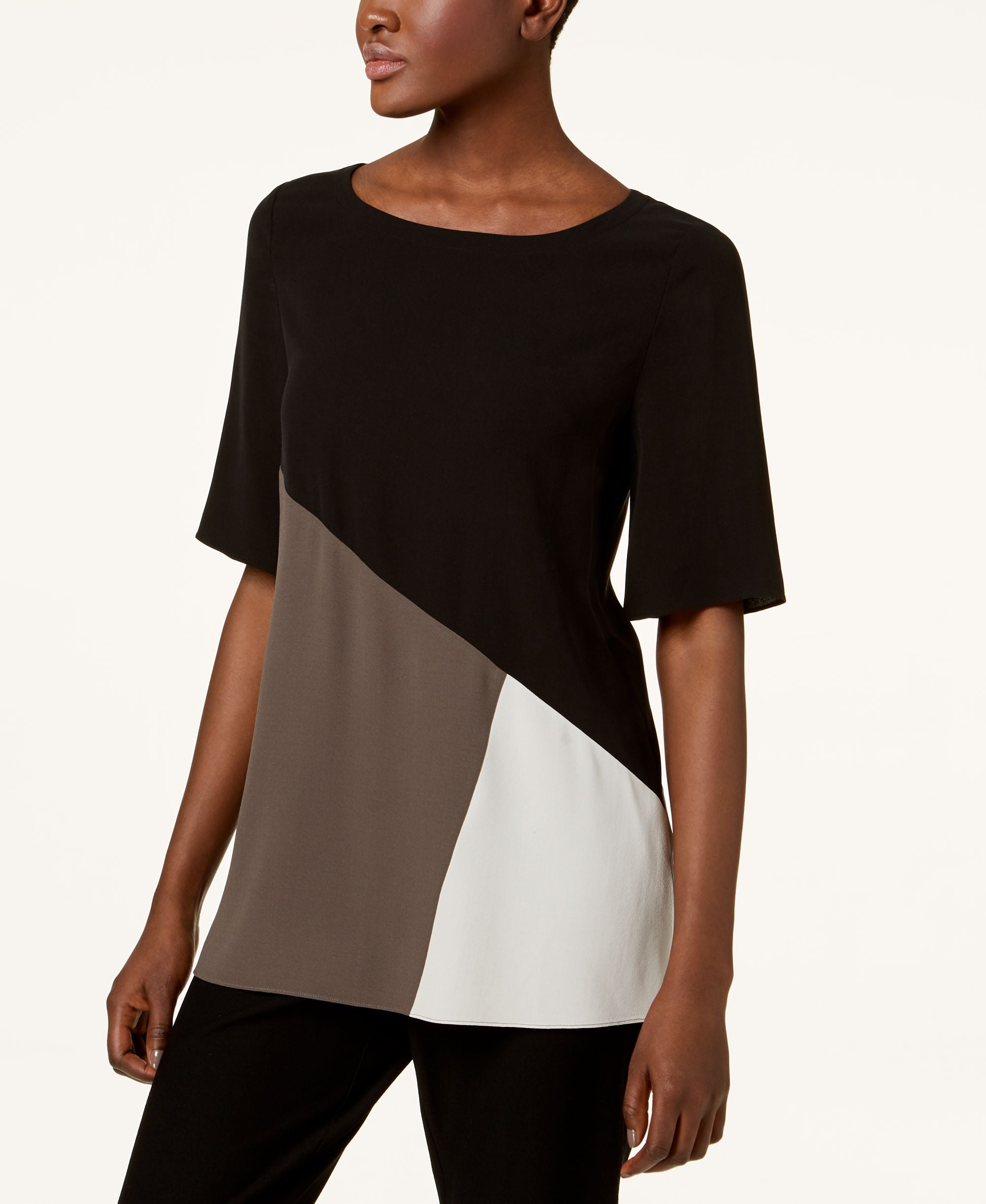 Eileen Fisher Silk Colorblocked Top