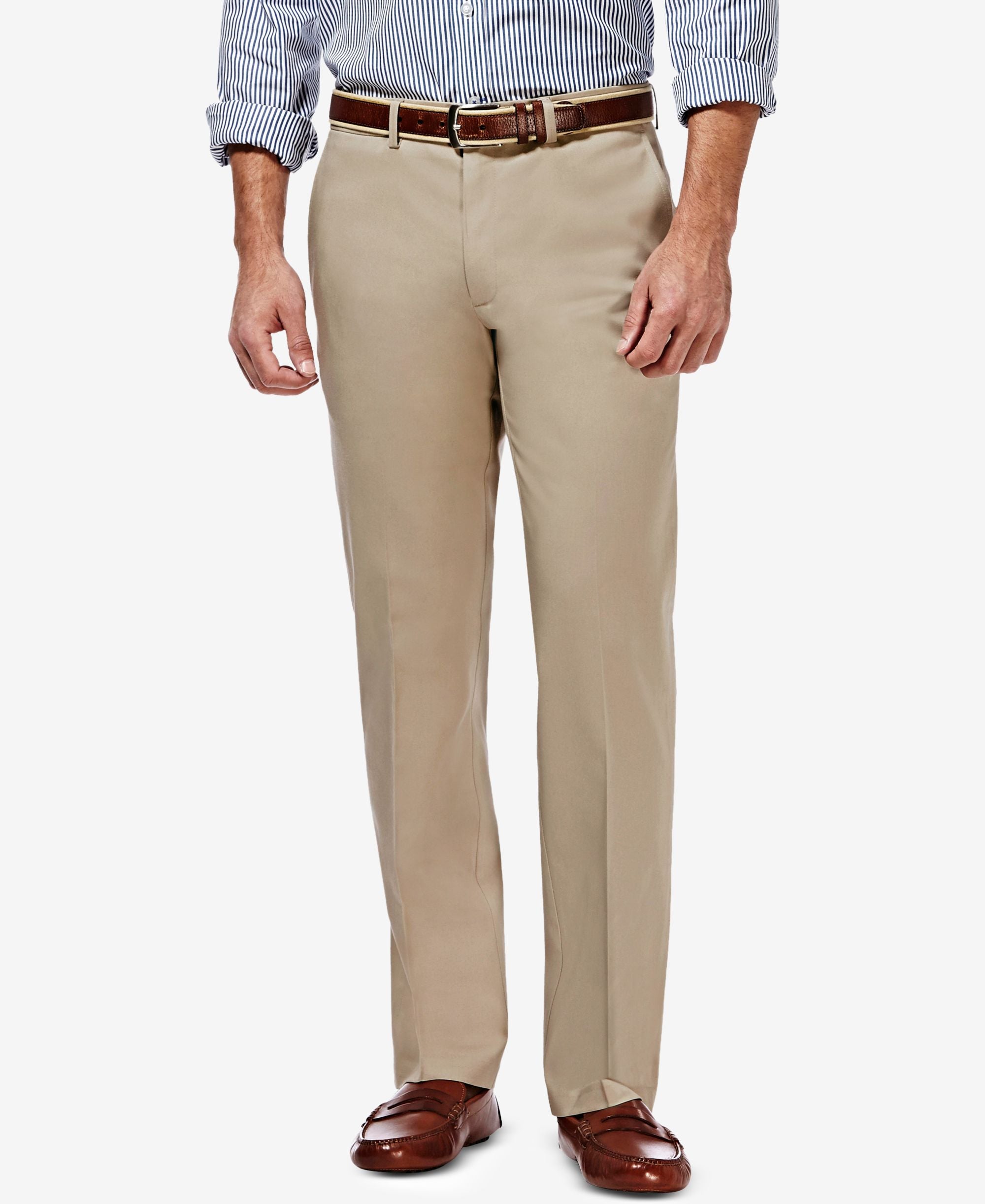 Men�s Premium No Iron Khaki Straight-Fit Stretch Flat-Front Pants