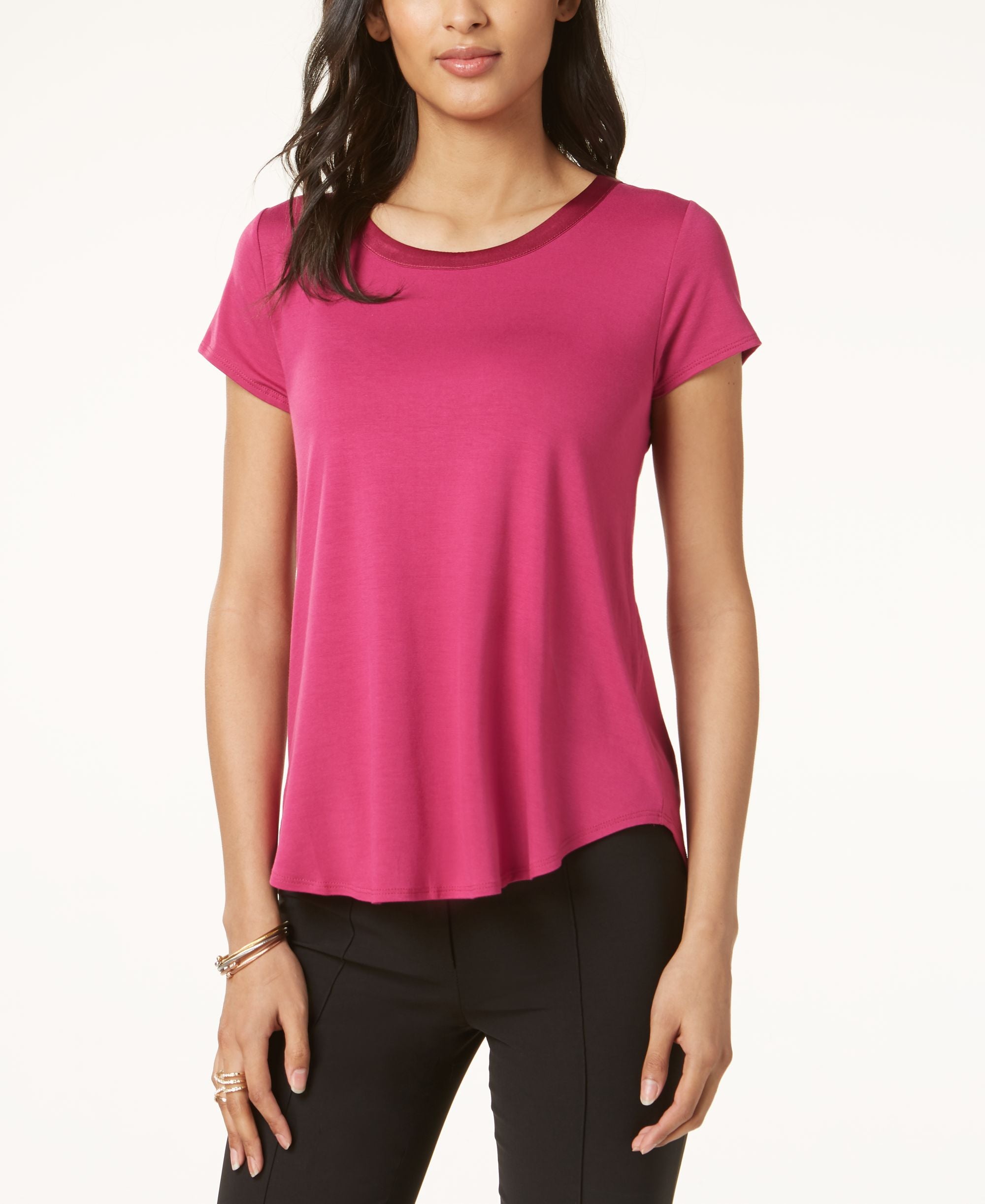 Alfani Satin Trim High Low T-Shirt In