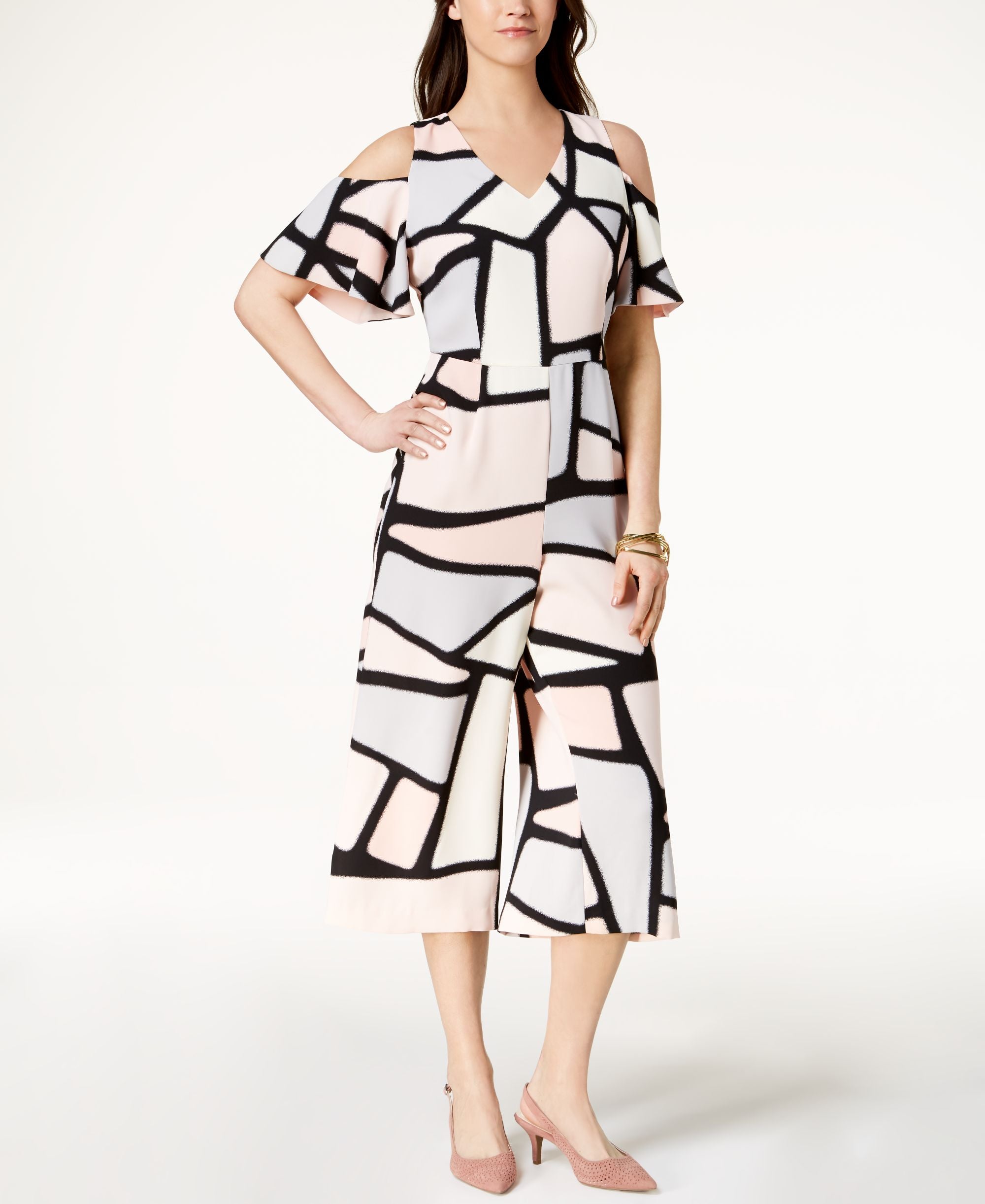 Alfani Printed Cold Shoulder Jumpsuit