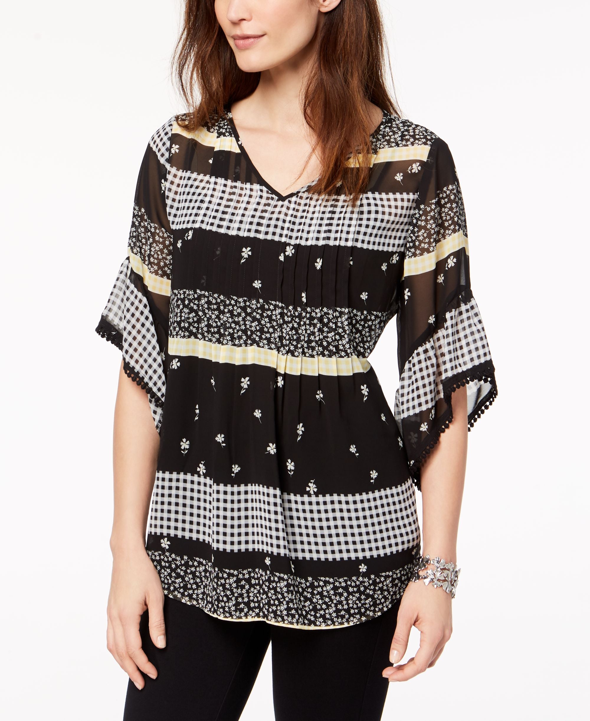 Style & Co V Neck Mixed Print Top