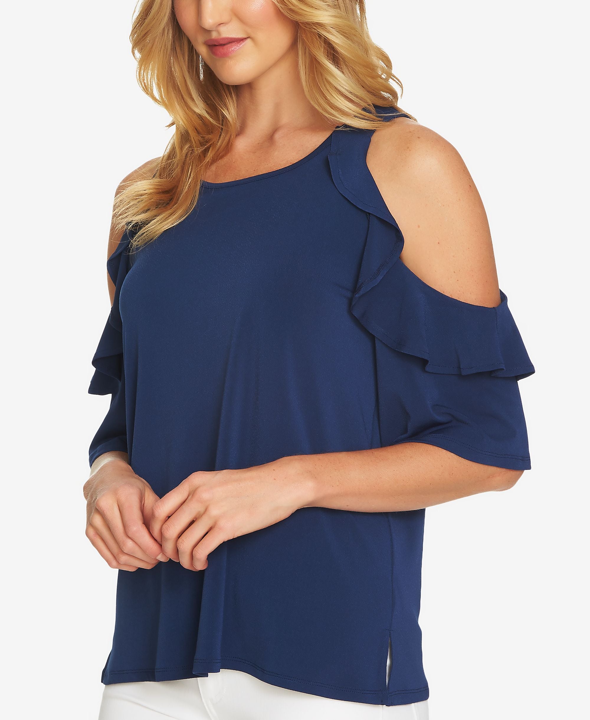 Cece Ruffled Cold Shoulder Top
