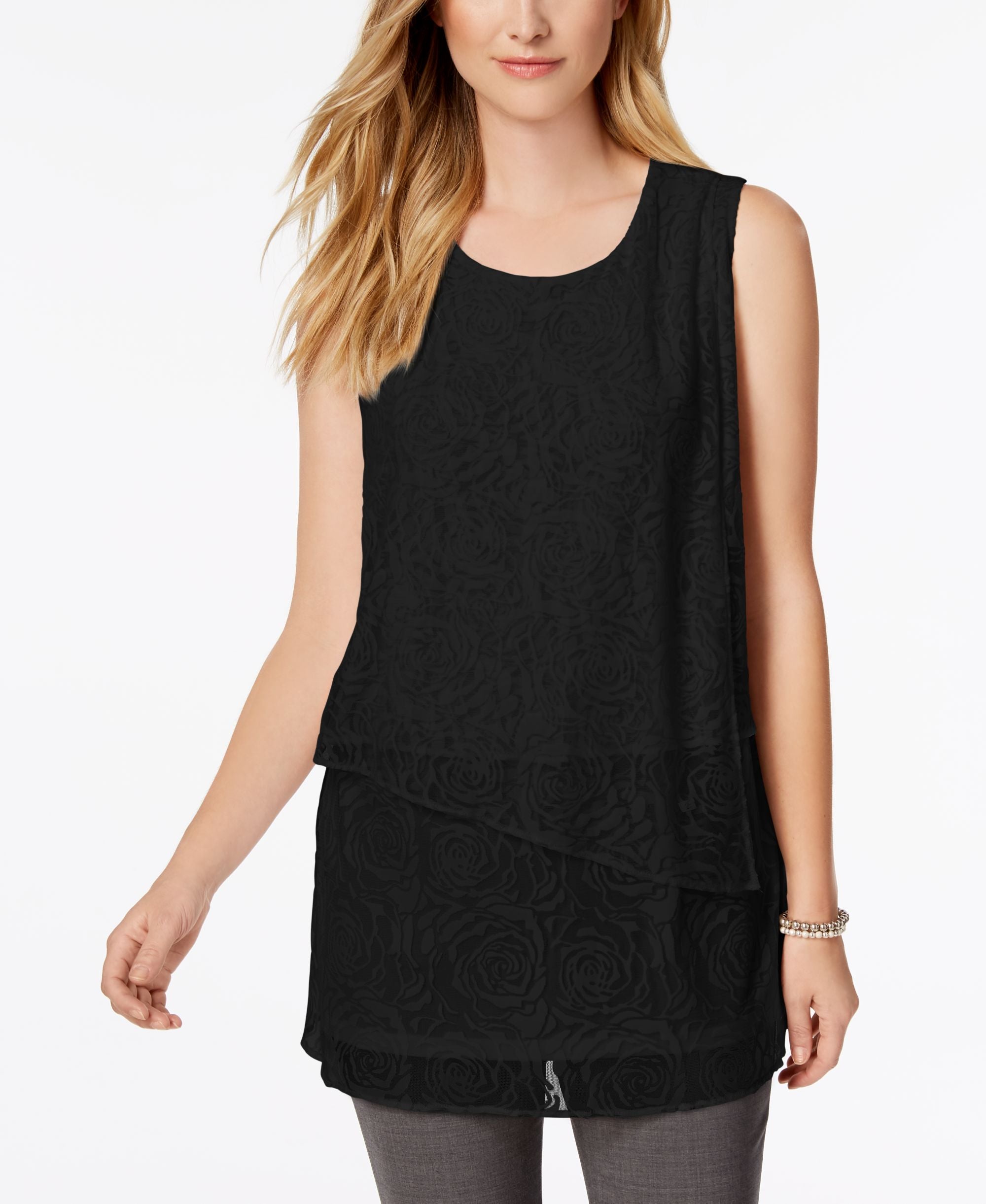 Alfani Petite Tiered Hem Burnout Top