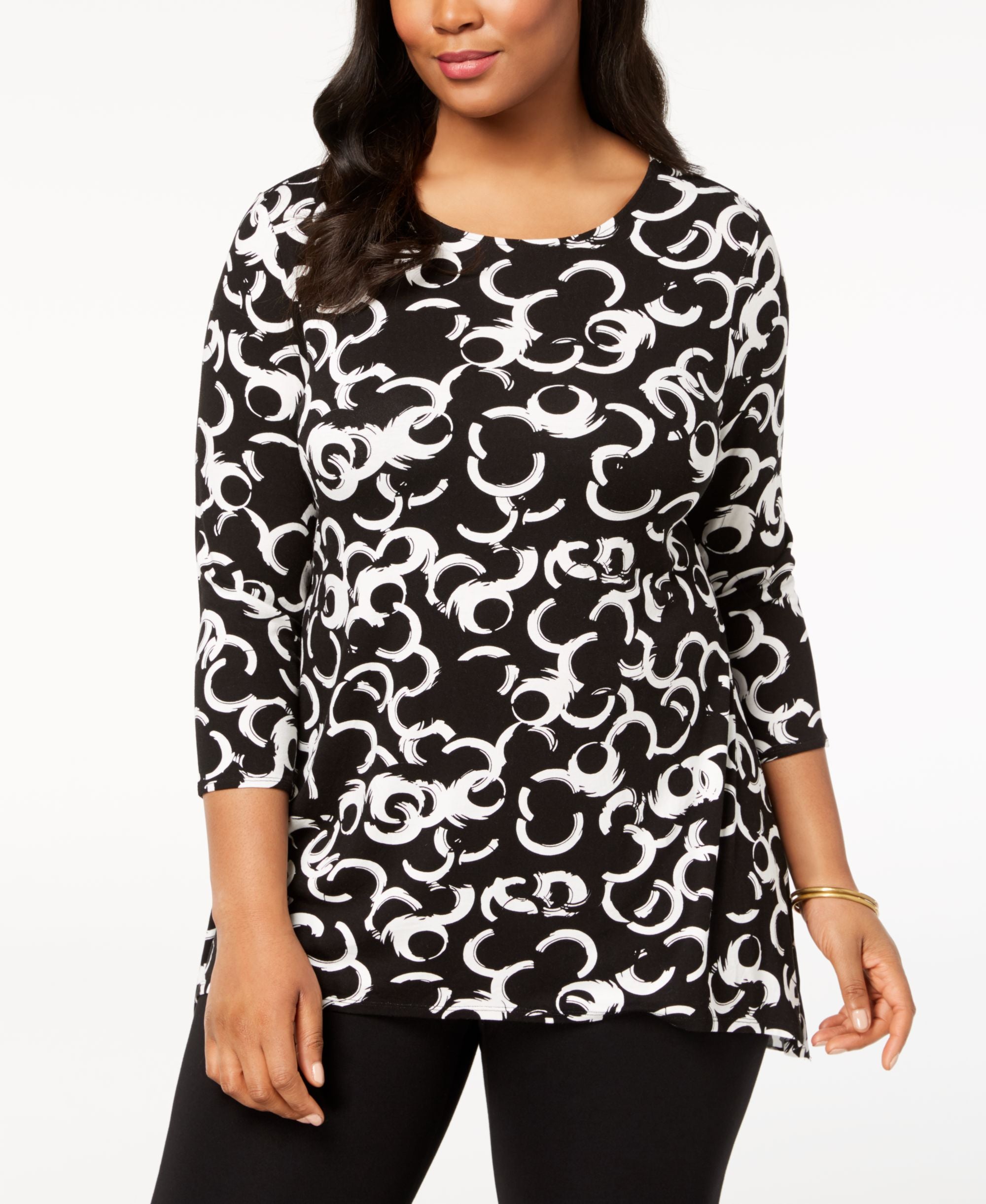 Alfani Plus Size Printed Woven Back Top