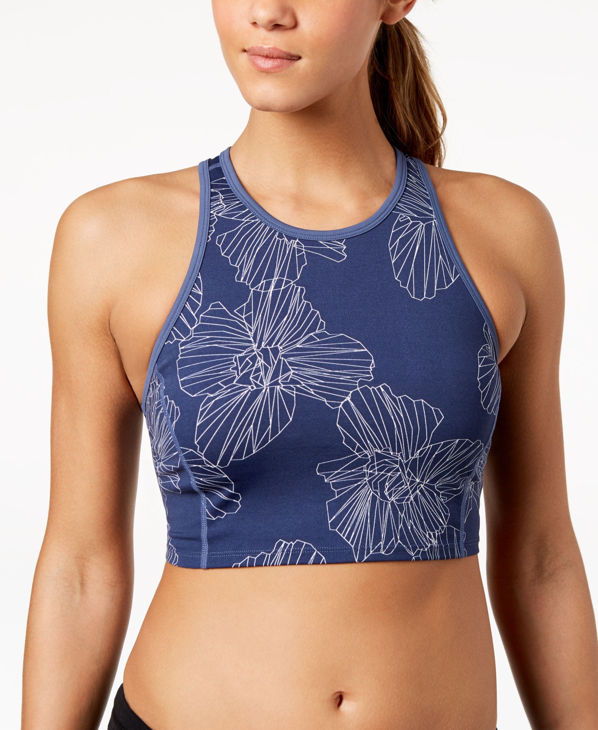 Calvin Klein Performance Printed Racerback Medium Support Long Line Sports Bra
