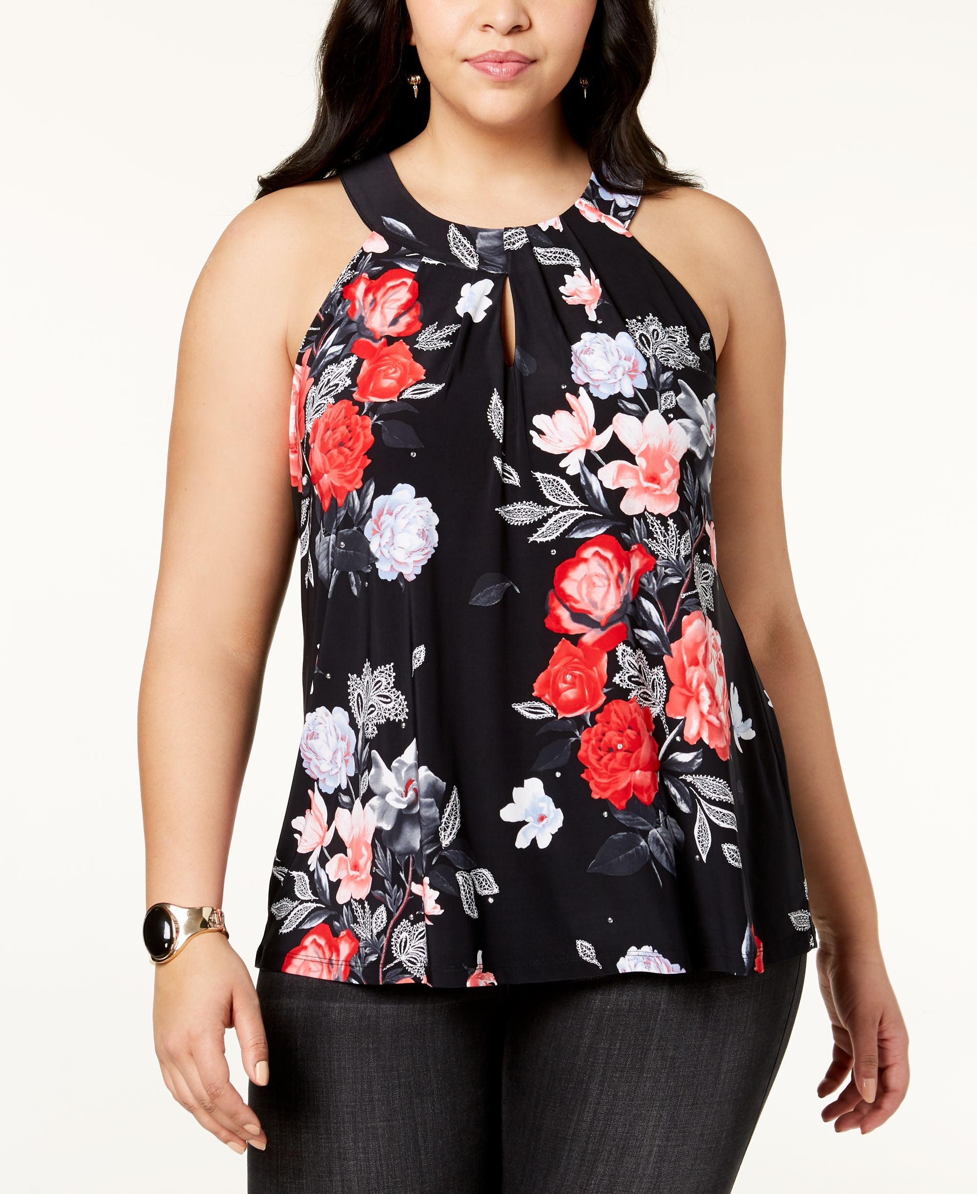 Plus Size Printed Keyhole Halter Top