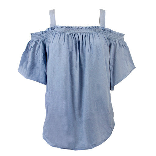 We The Free Womens Ruffled Off-The-Shoulder Casual Top Blue S