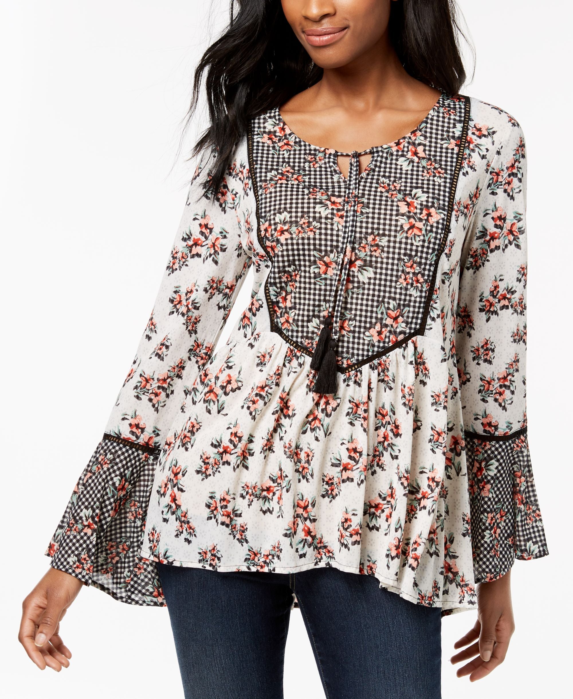 Style & Co Petite Printed Peasant Tunic
