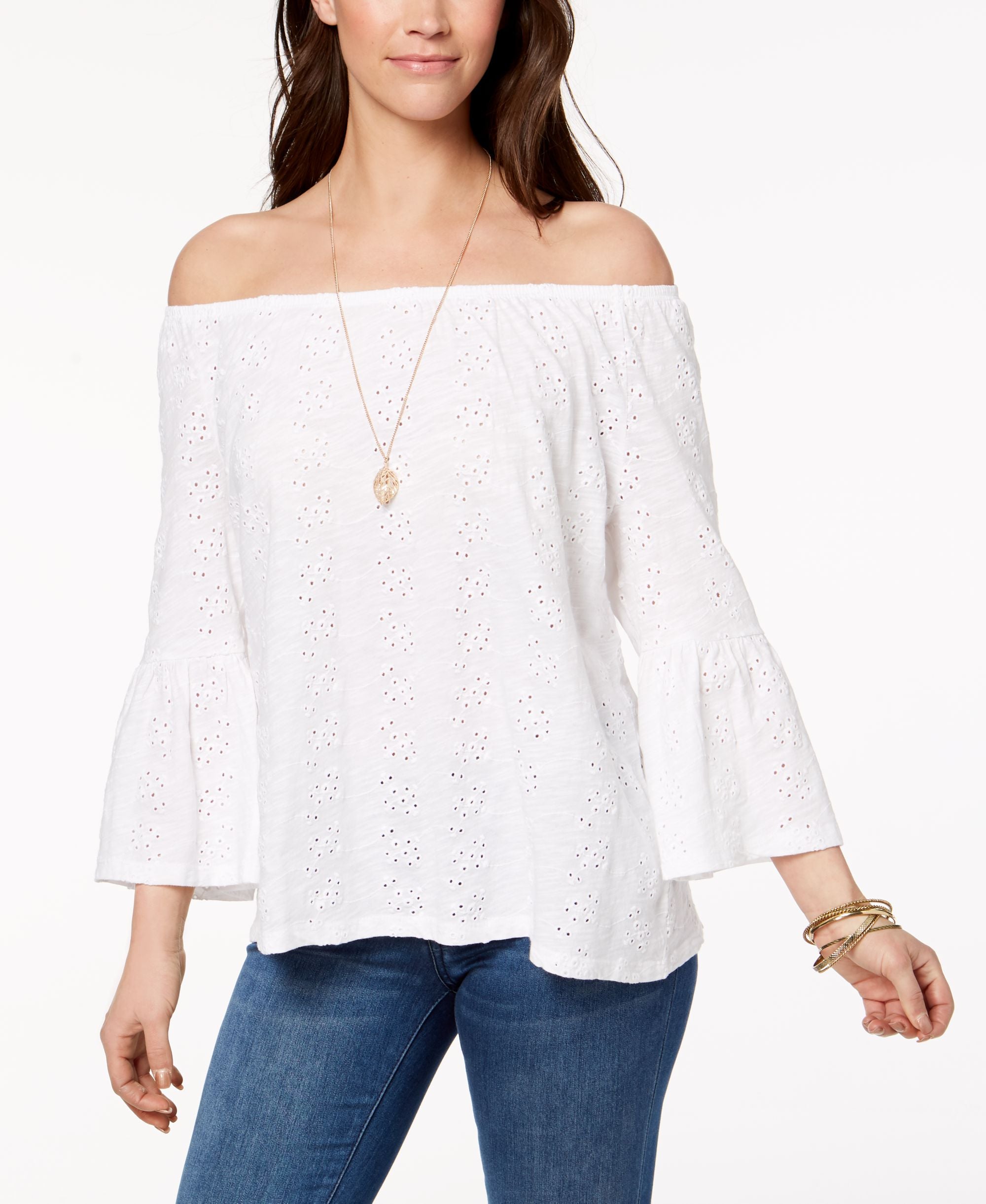 Style & Co Petite Off The Shoulder Cotton Eyelet Top