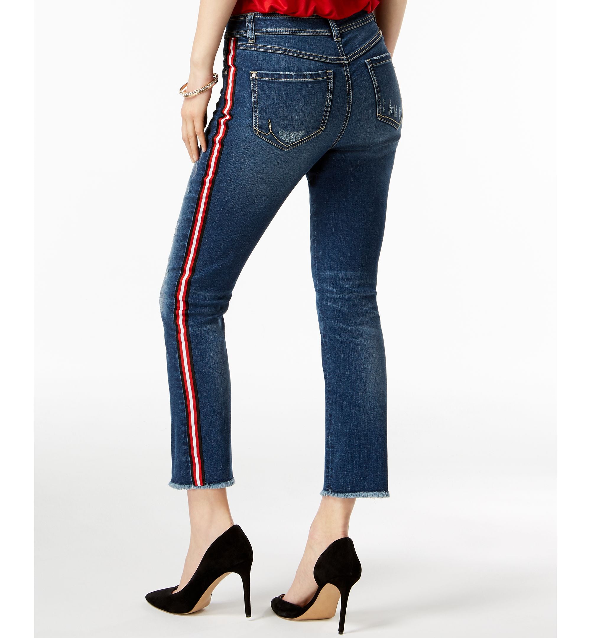 Striped Ripped Straight Leg Jeans