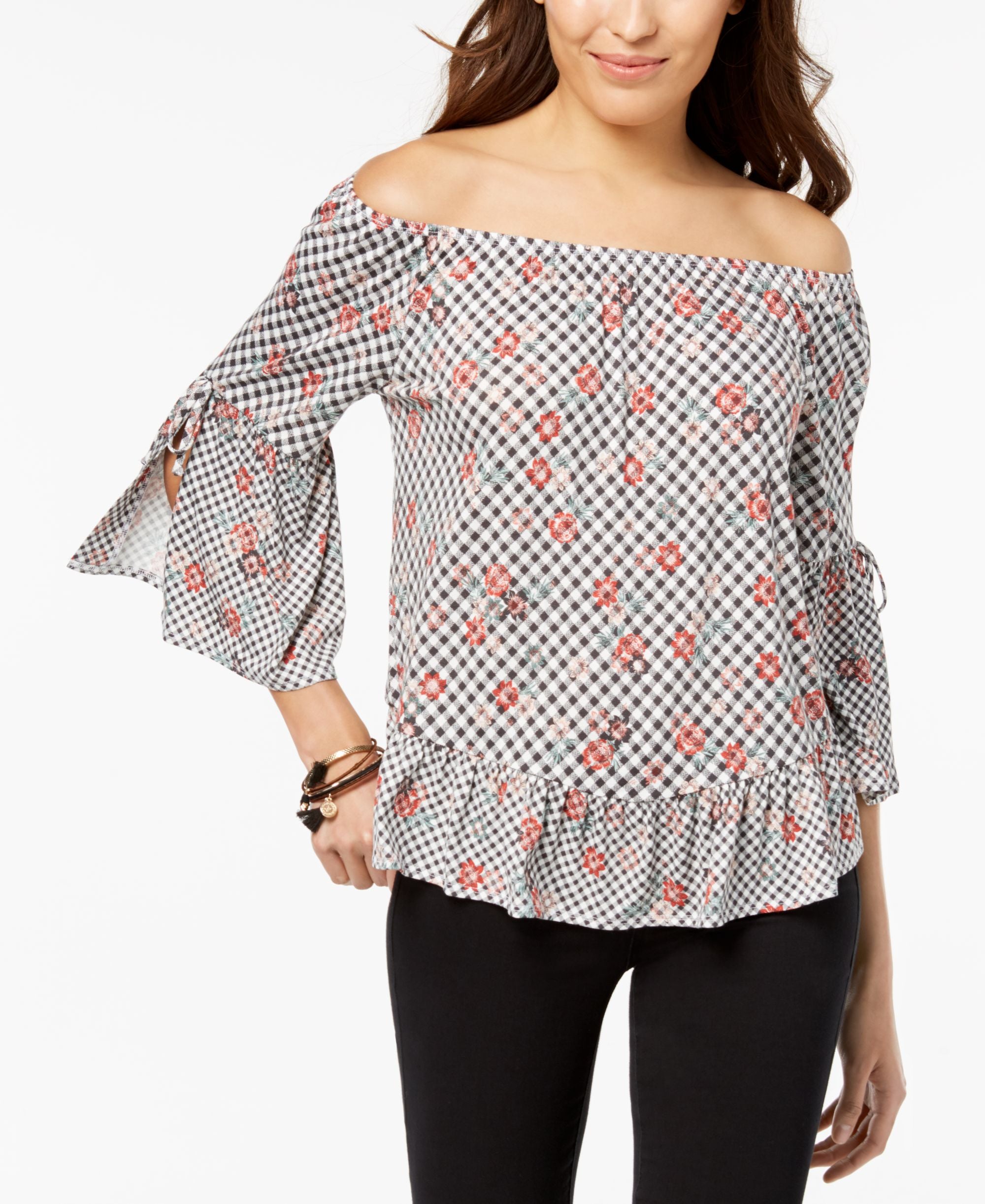 Style & Co Petite Printed Off The Shoulder Top