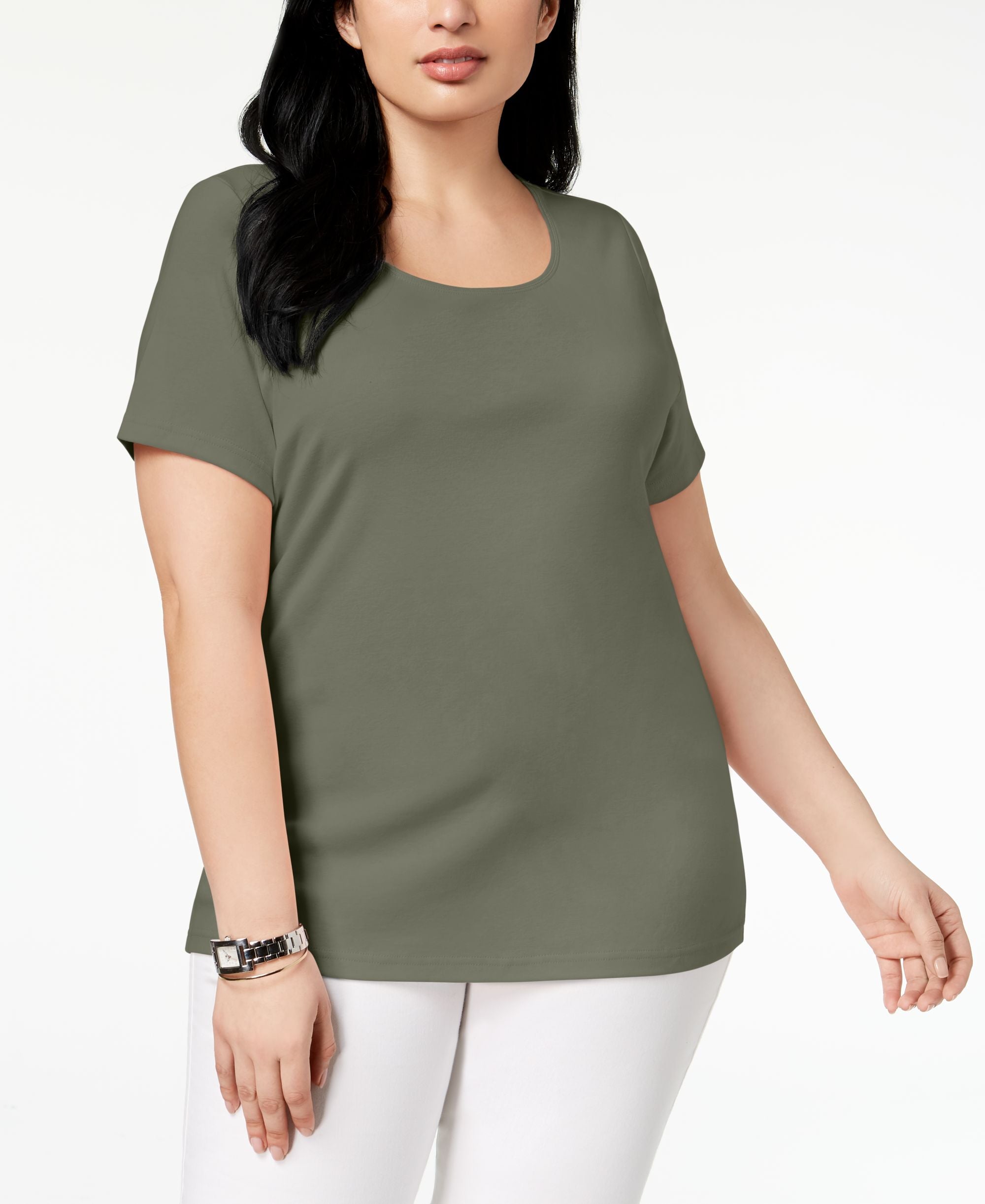 Karen Scott Plus Size Cotton Scoop Neck T-Shirt