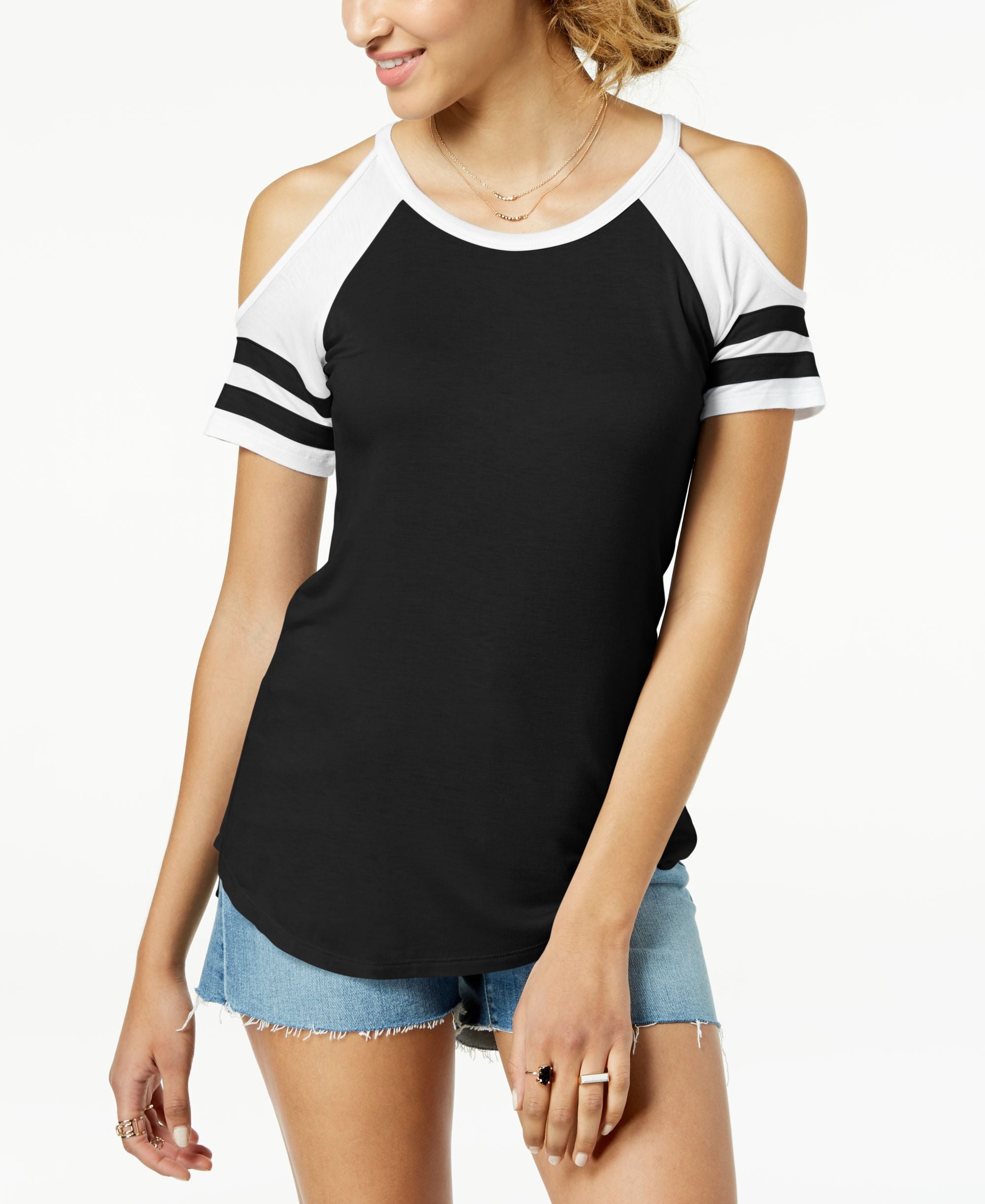 Ultra Flirt By Ikeddi Juniors Cold Shoulder Football T-Shirt