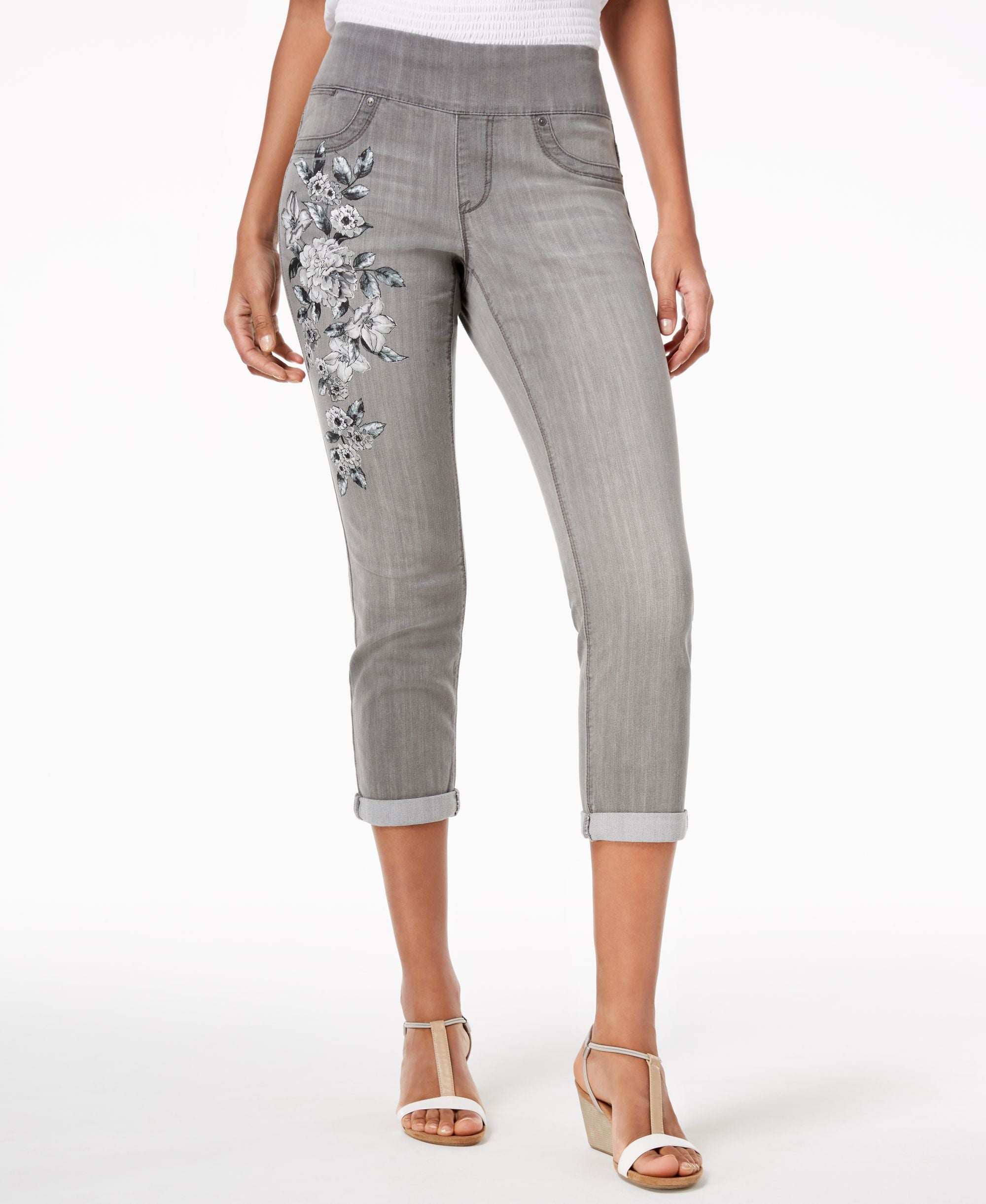 Style & Co Floral Print Pull On Boyfriend Jeans