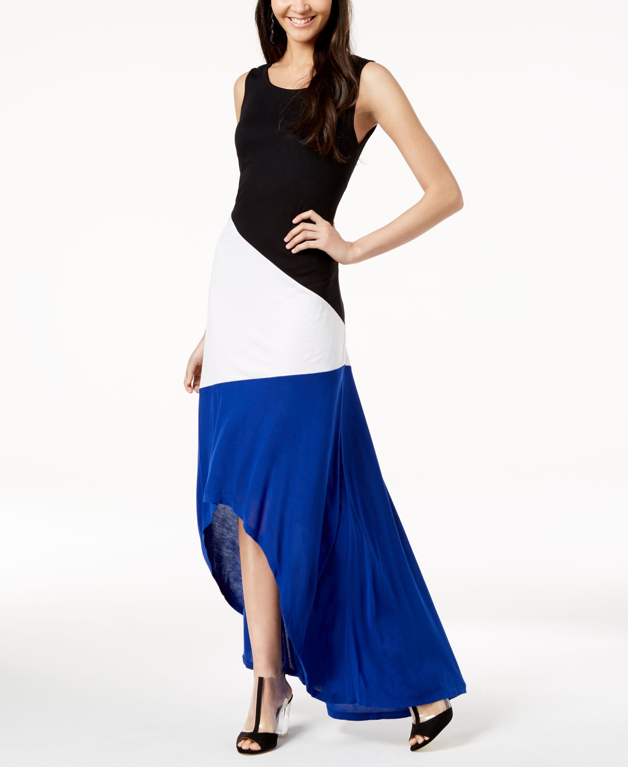 Colorblocked High Low Maxi Dress