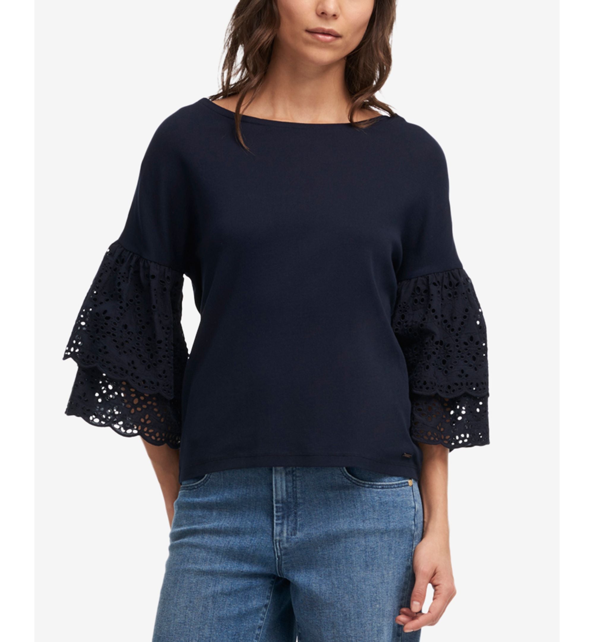 DKNY Cotton Eyelet Ruffle Sleeve Top