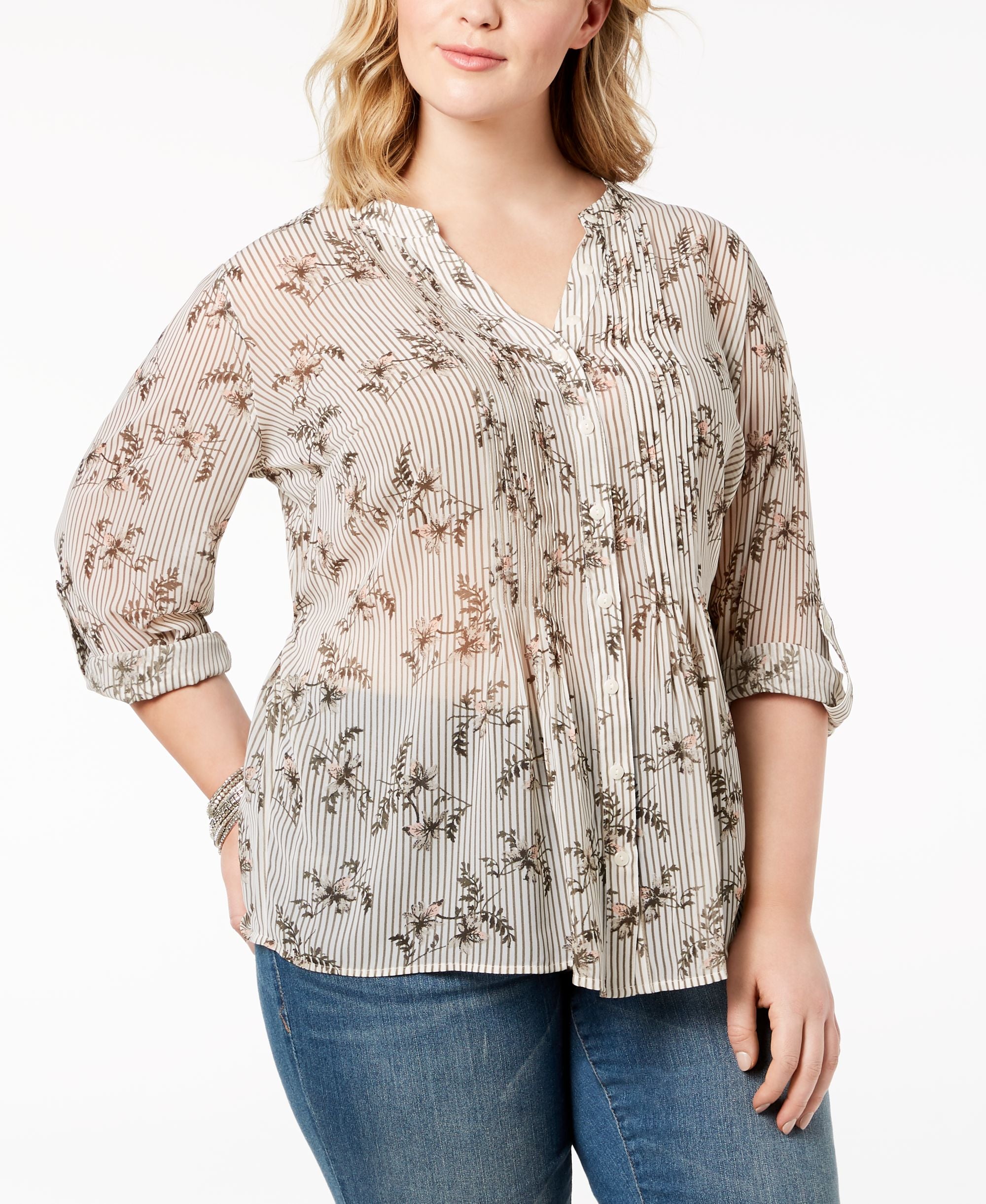 Style & Co Plus Size Printed Pleated Blouse