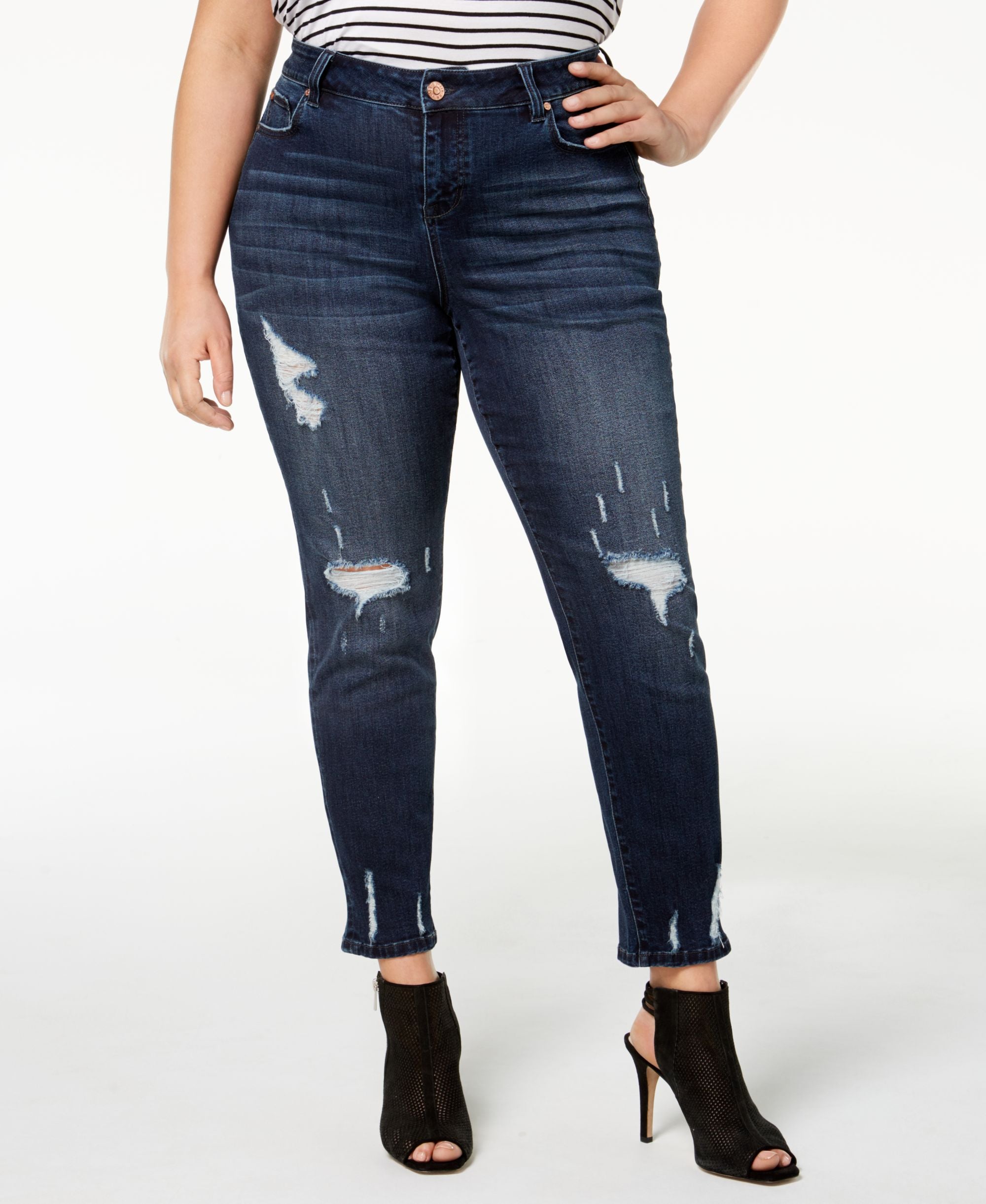 Celebrity Pink Trendy Plus Size Ripped Girlfriend Jeans