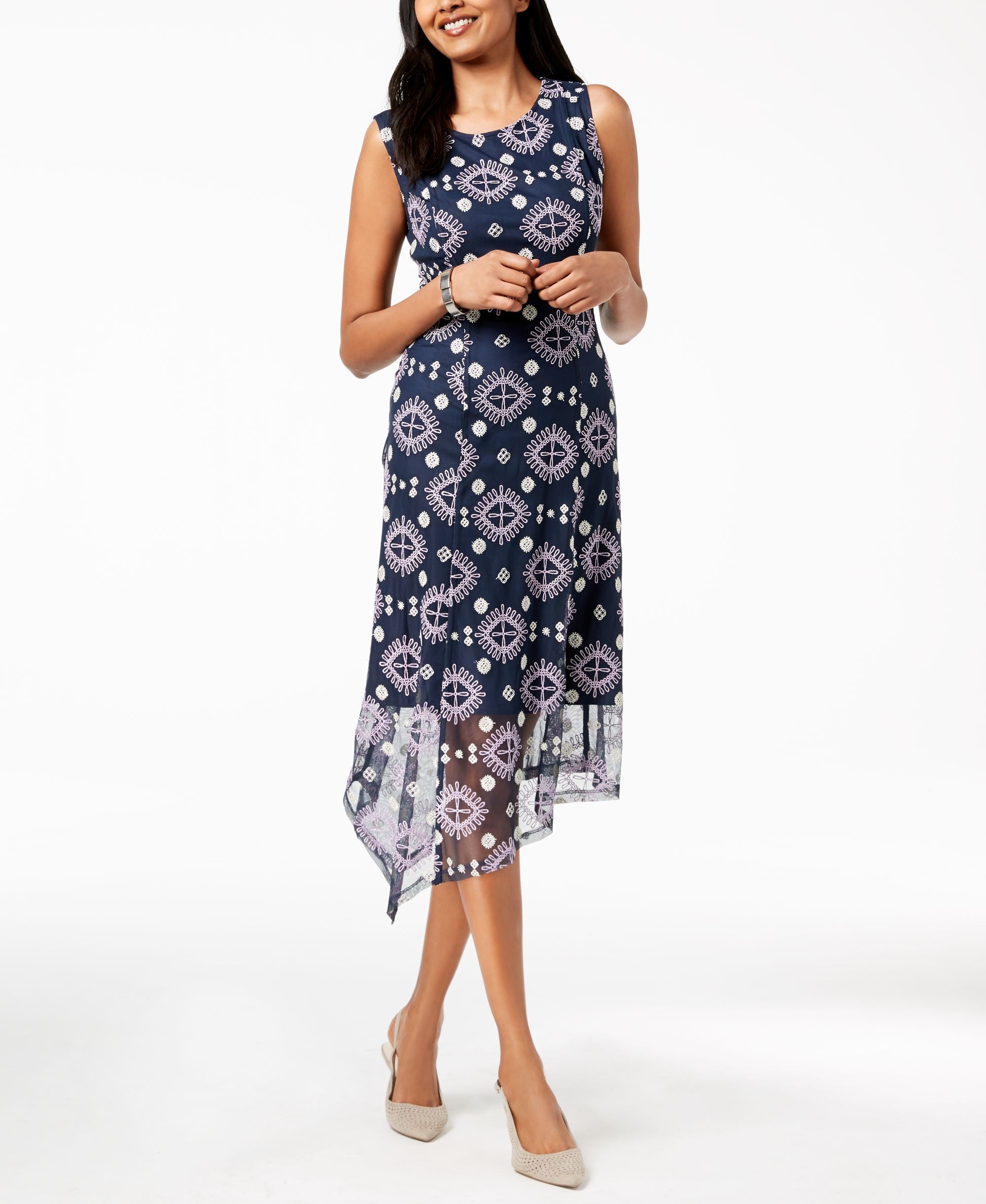 Alfani Petite Embroidered Asymmetrical Midi Dress