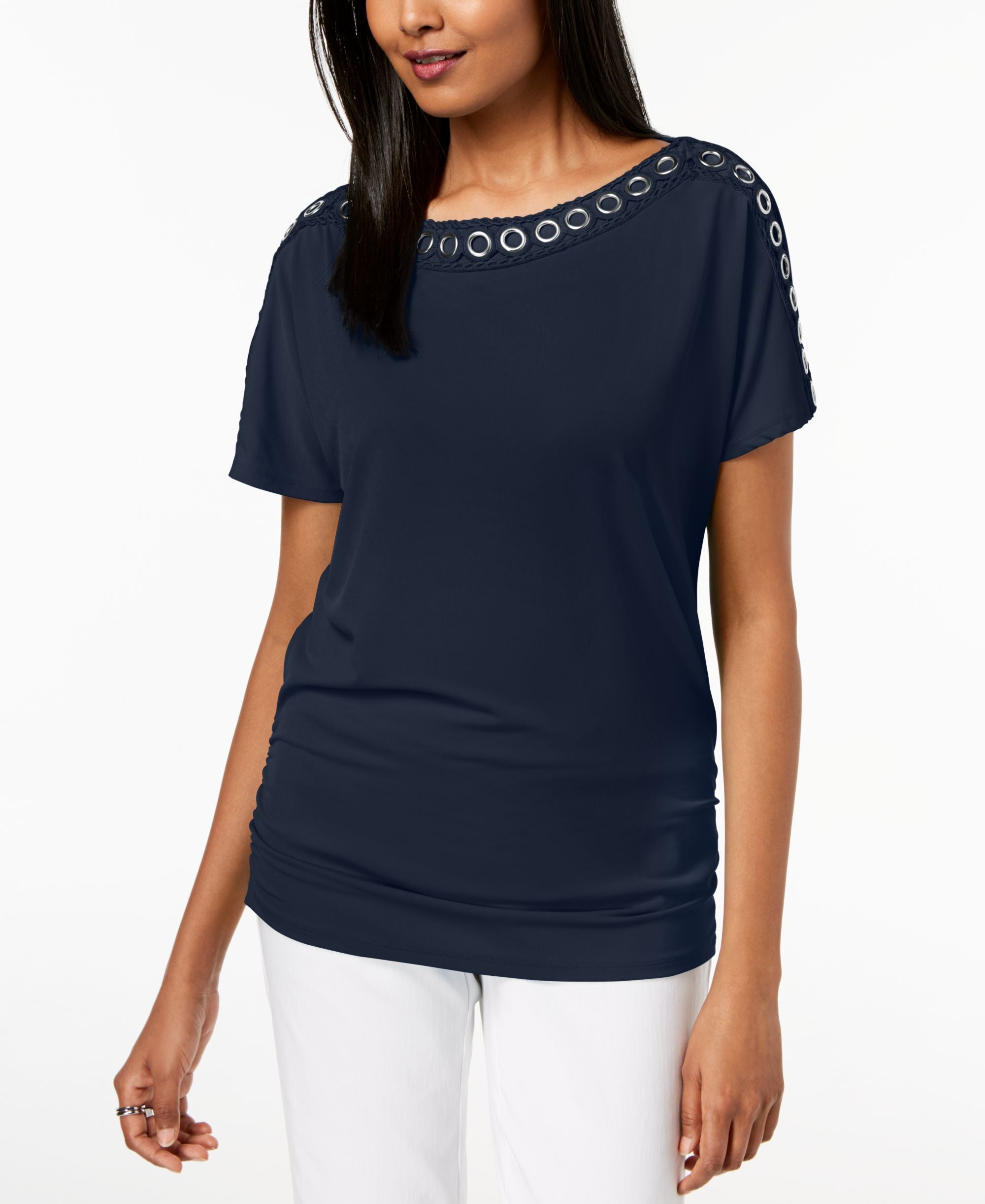 JM Collection Petite Grommet Trim Top