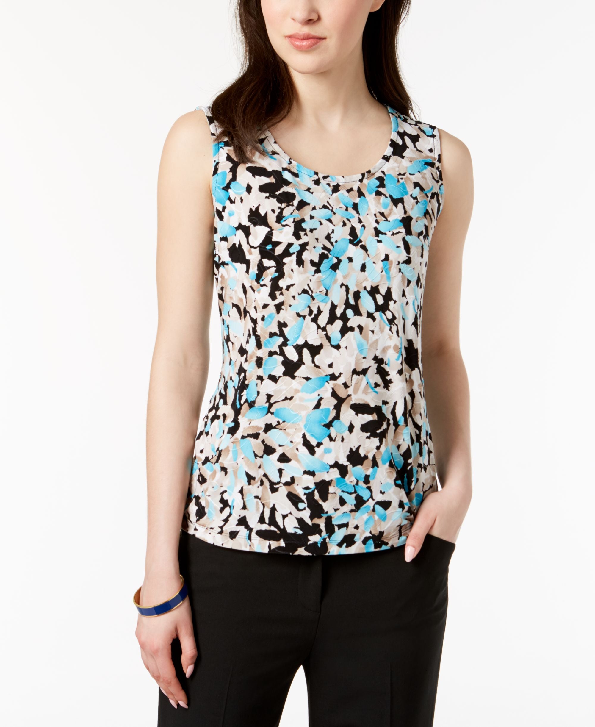 JM Collection Petite Printed Jacquard Tank
