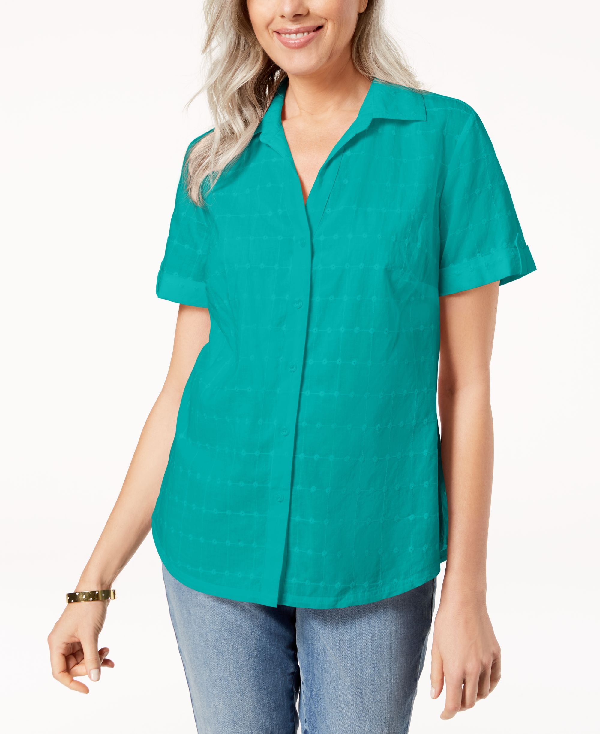 Karen Scott Petite Cotton Eyelet Shirt