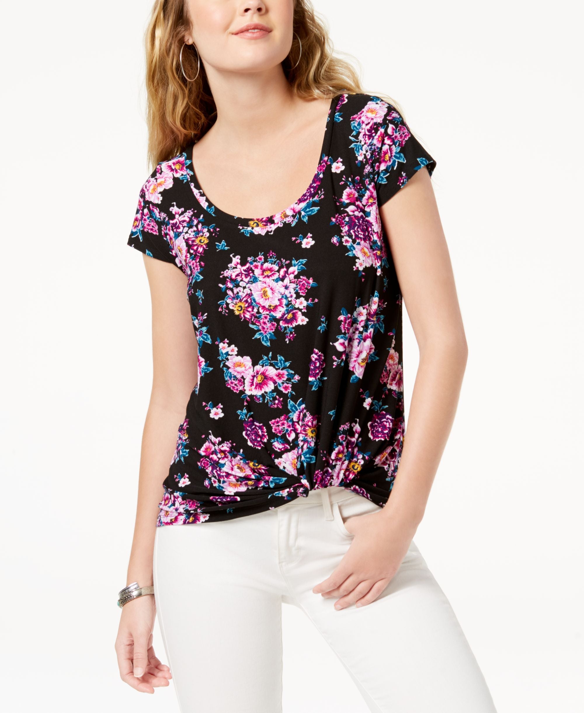 Ultra Flirt Juniors Printed Knot Hem Top