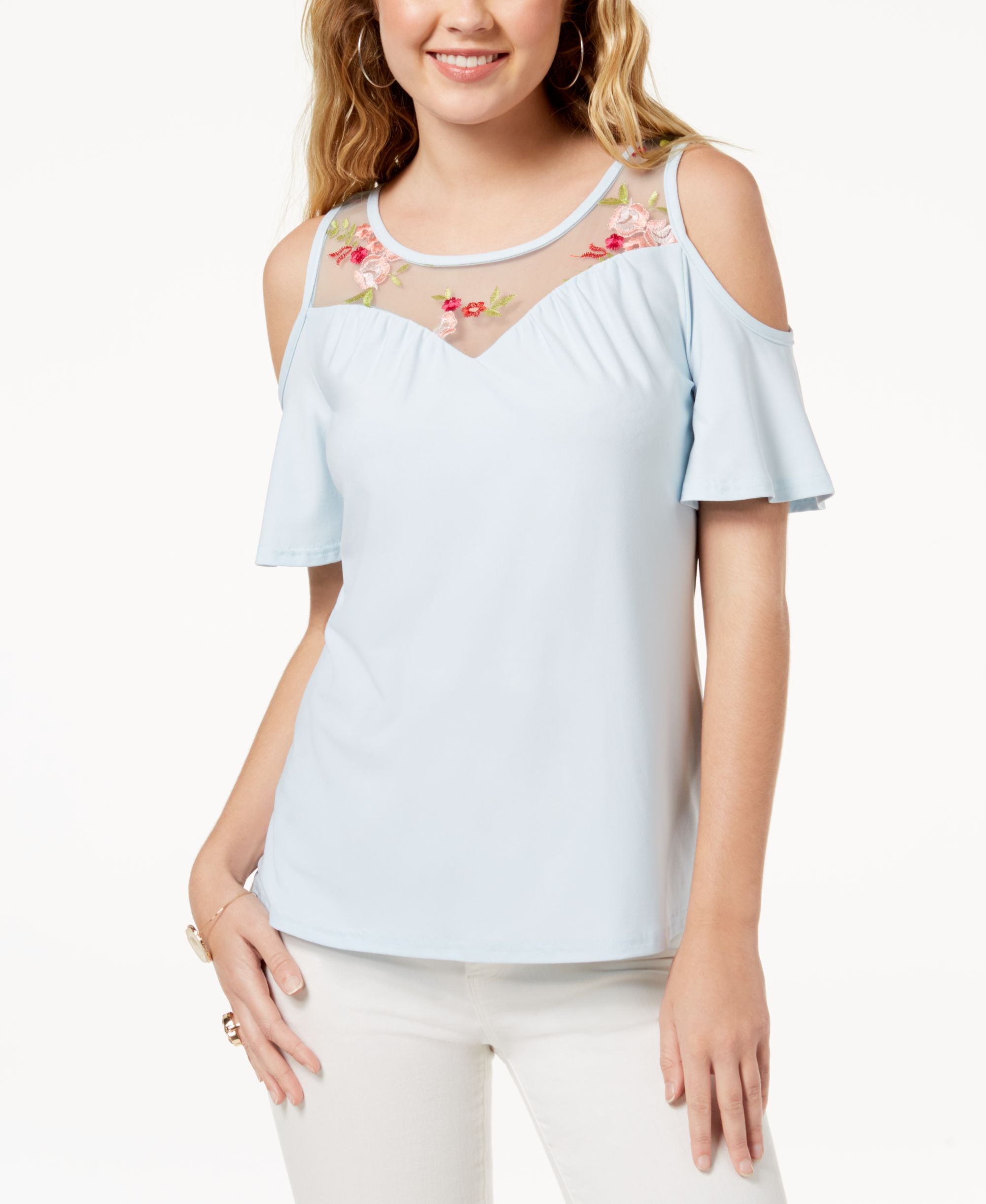 by Ikeddi Juniors' Embroidered Cold-Shoulder Top