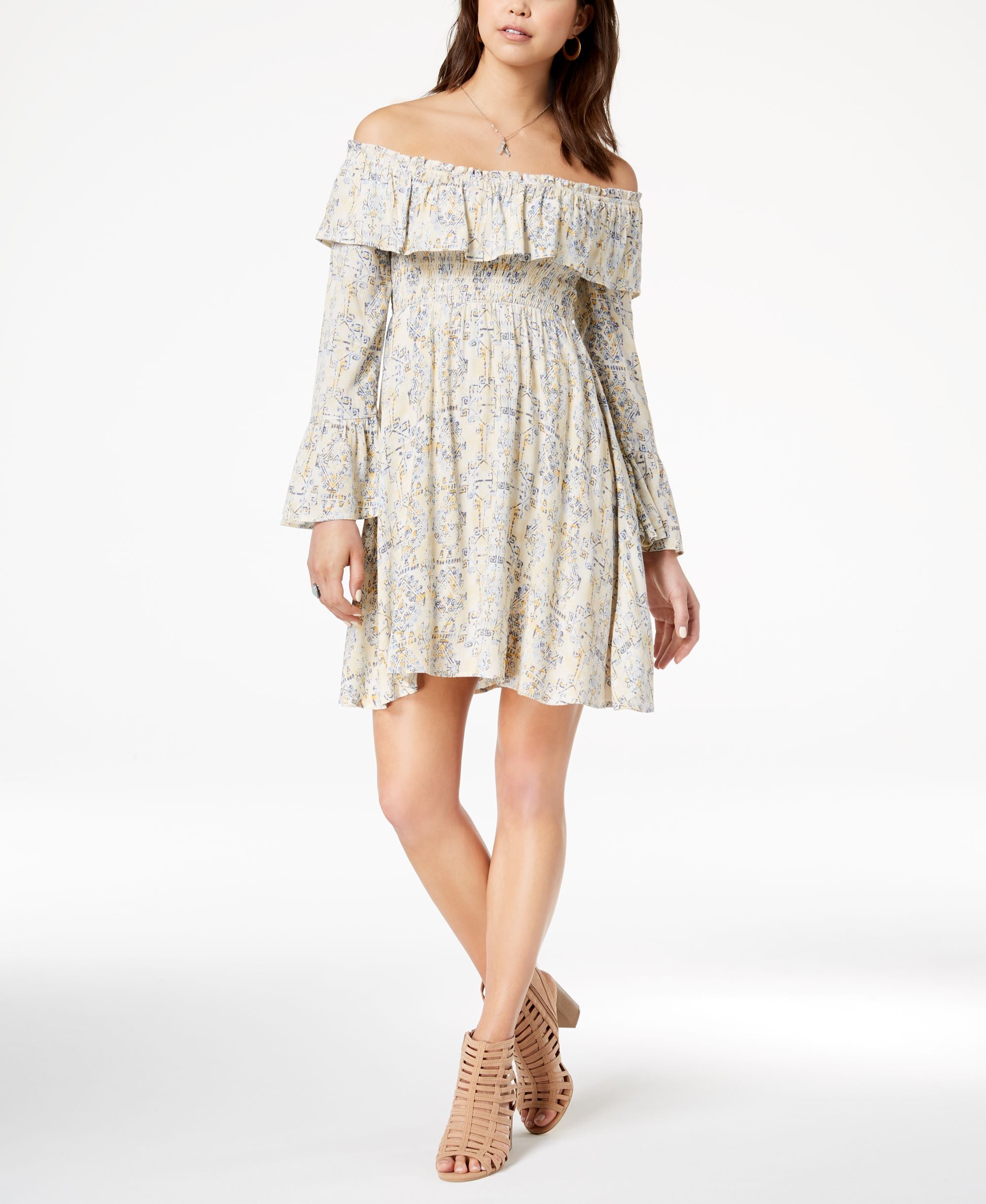 Juniors' Printed Off-The-Shoulder Dress