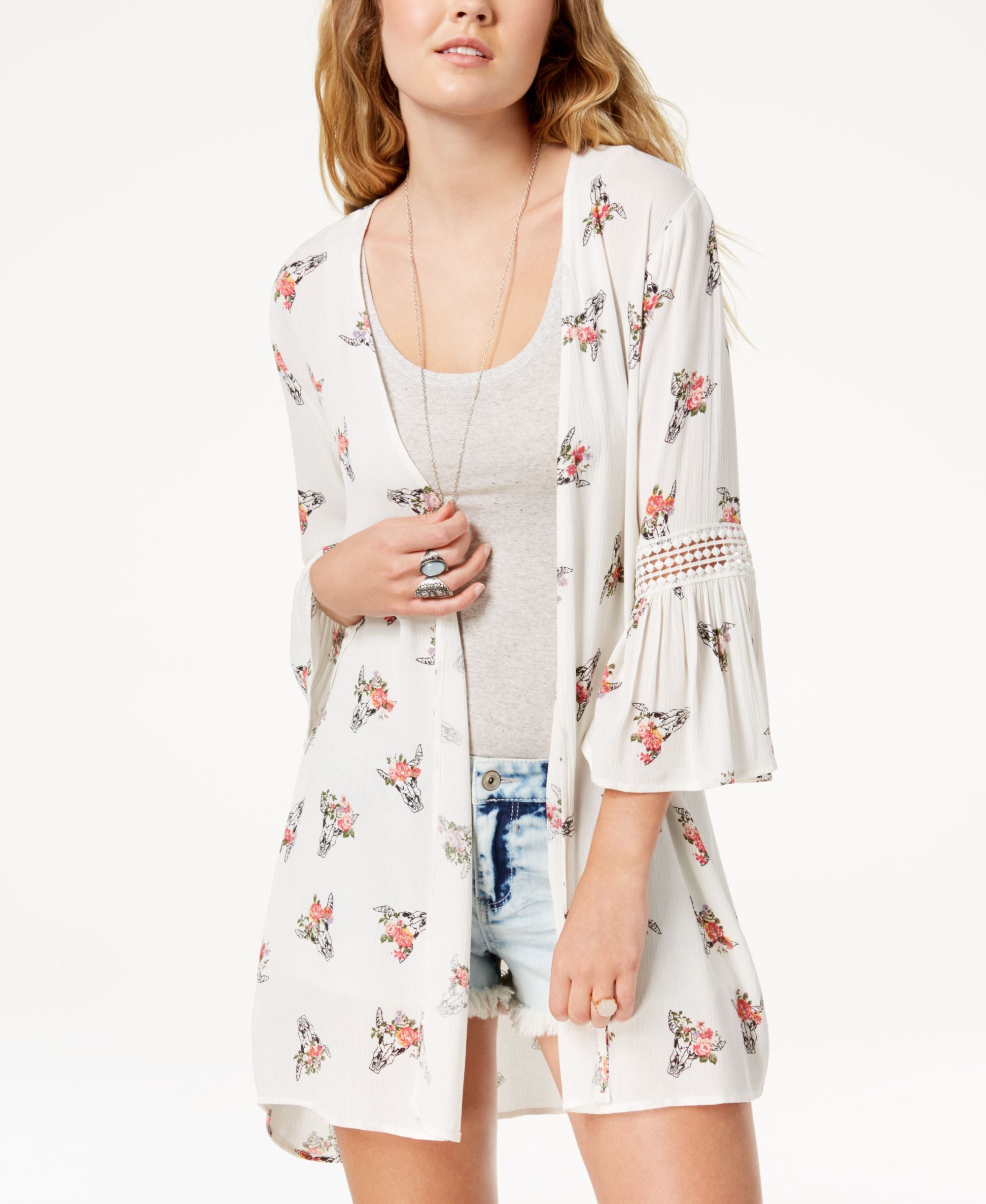 Gypsies Moondust Juniors Printed Bell Sleeved Kimono