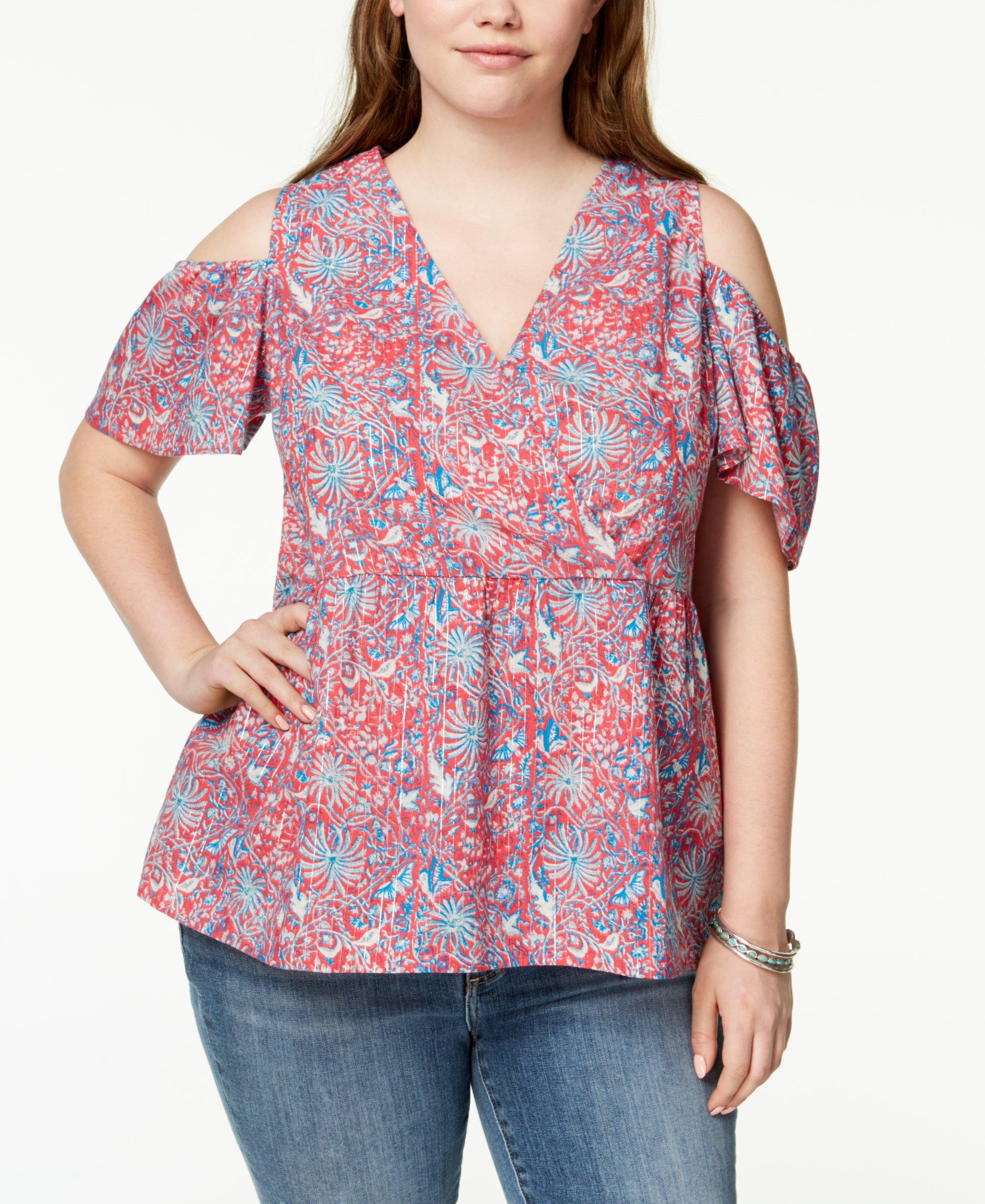 Trendy Plus Size Cotton Cold-Shoulder Blouse