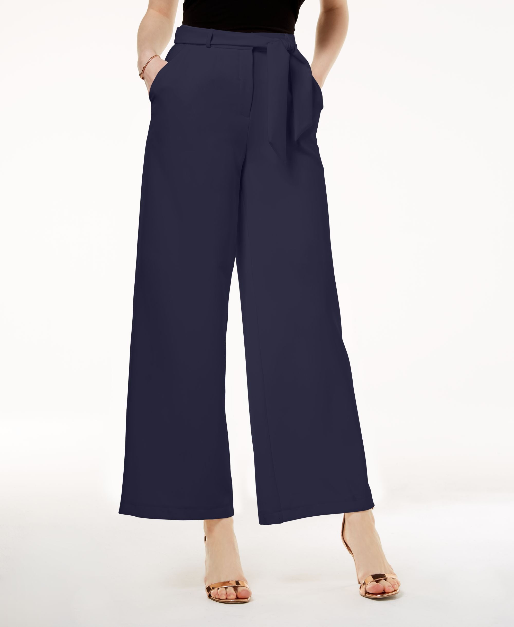 The Edit By Seventeen Juniors Belted Crepe Wide Leg Pants