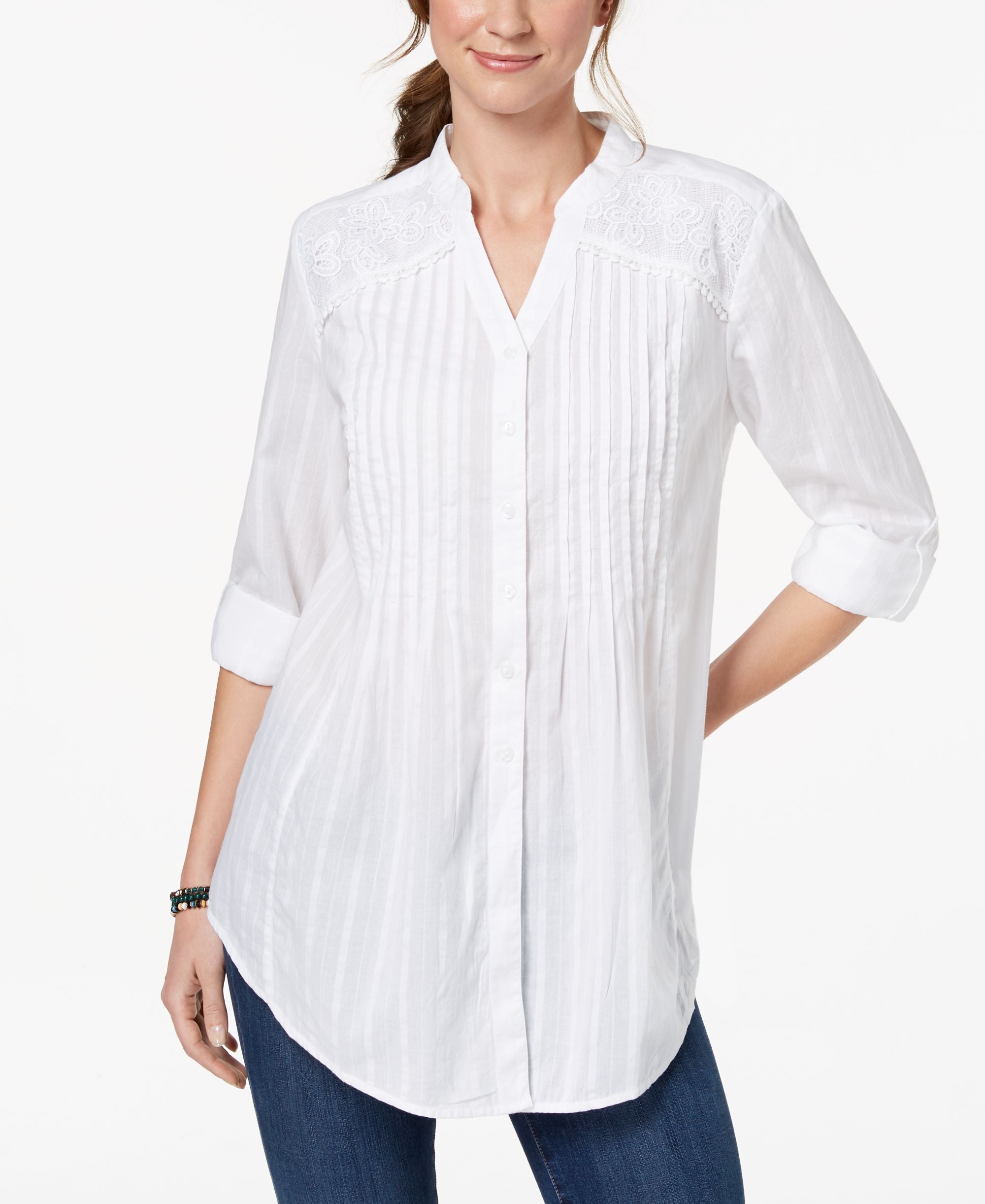 Style & Co Pintucked Lace Tunic