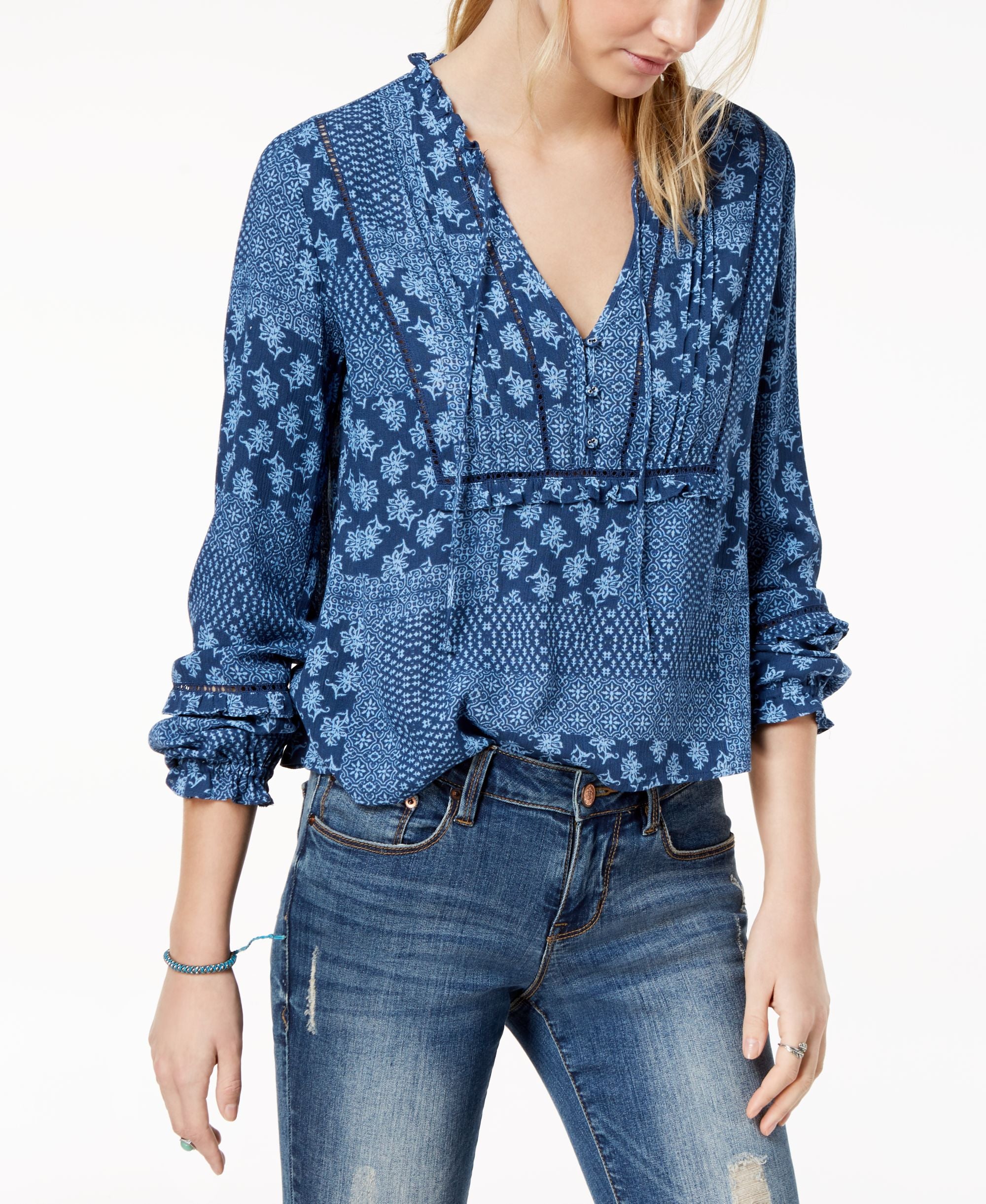 American Rag Juniors Printed Tie Front Top