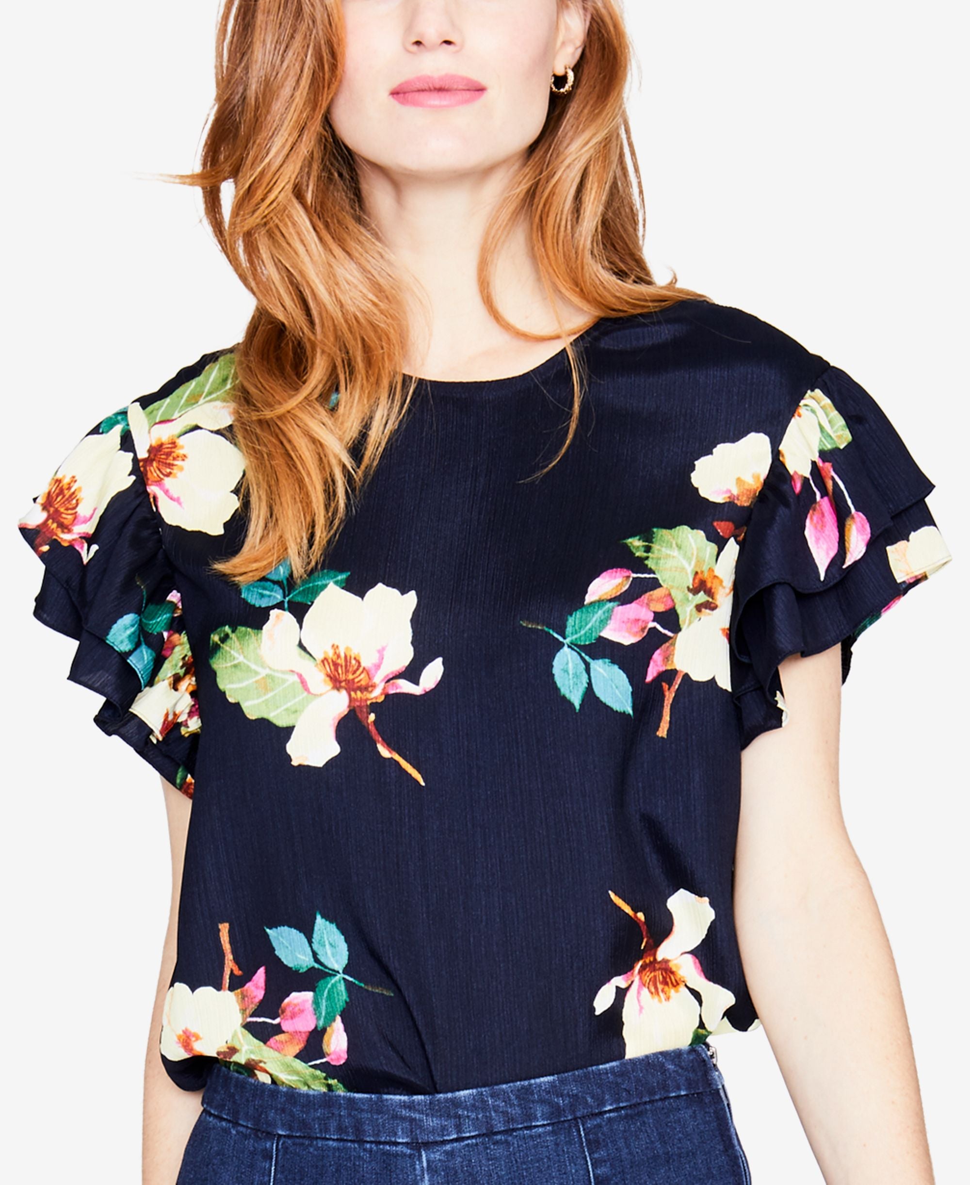Rachel Rachel Roy Floral Print Flutter Sleeve Top