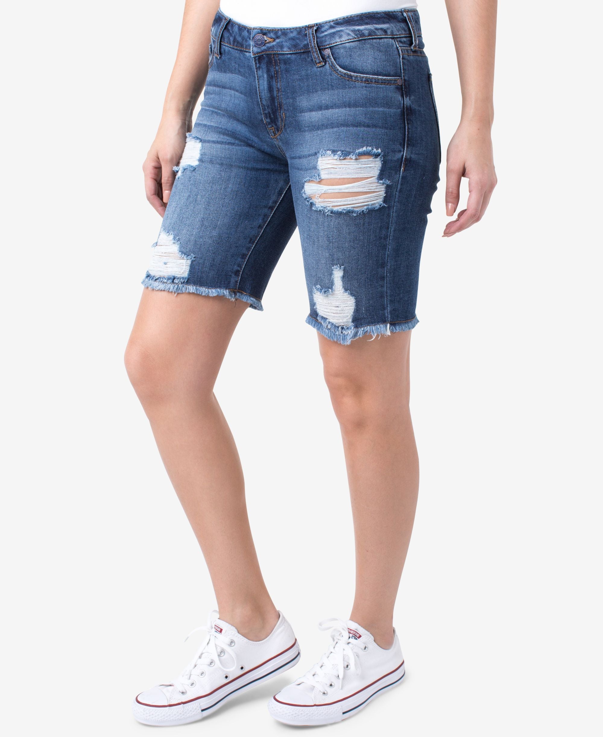 Celebrity Pink Juniors Ripped Denim Bermuda Shorts