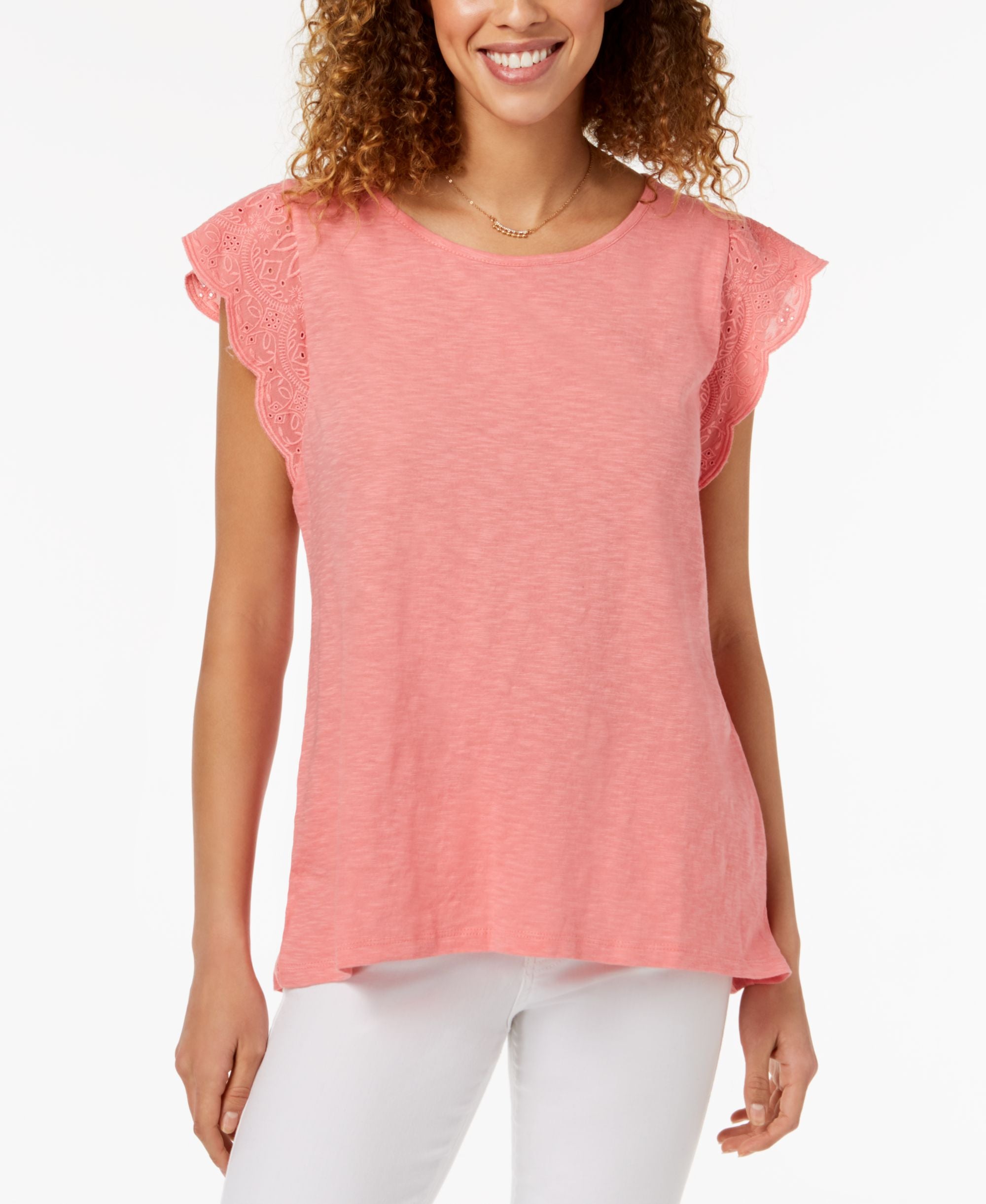 Style & Co Eyelet Ruffle T-Shirt
