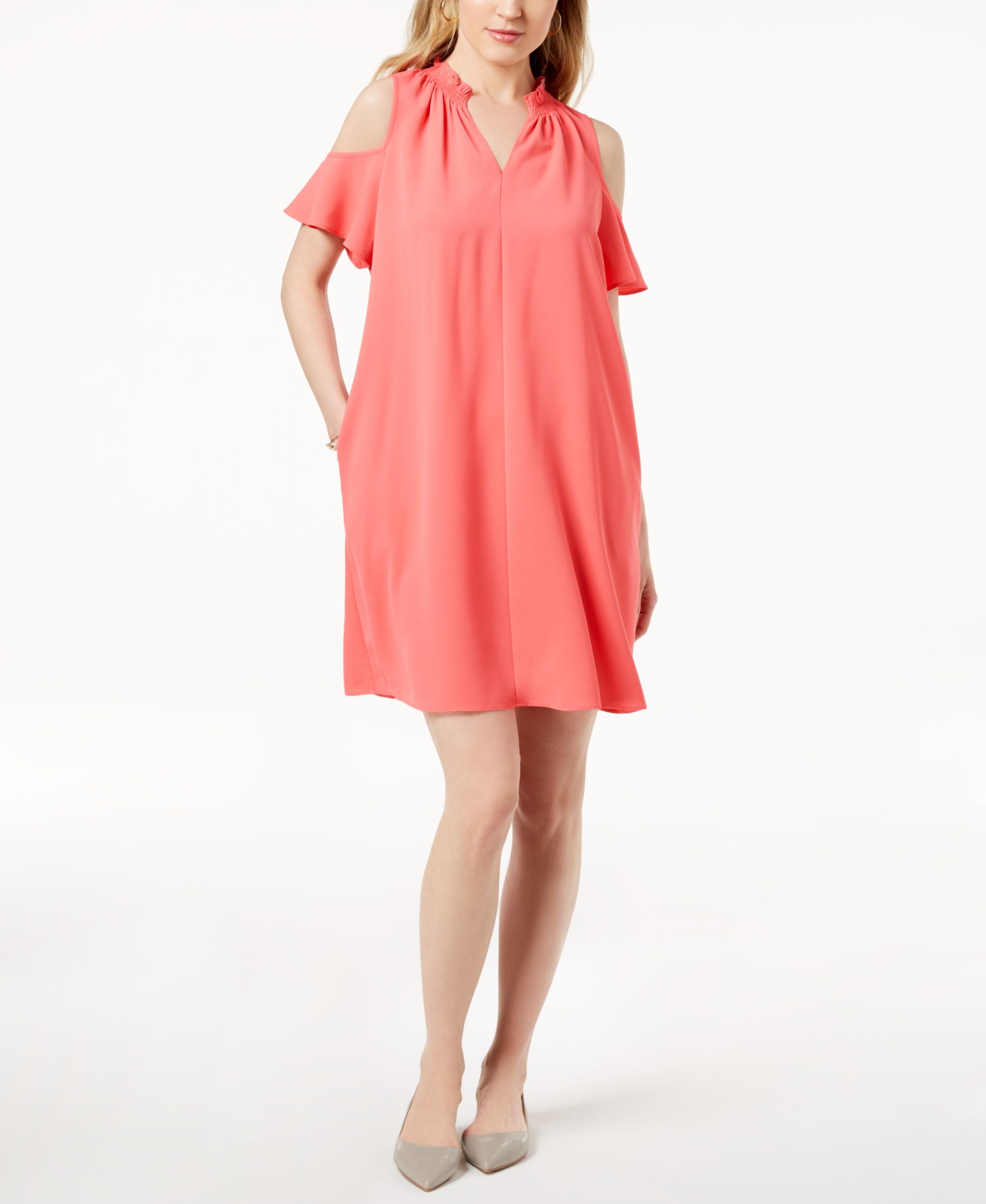 Seamed Cold-Shoulder Dress