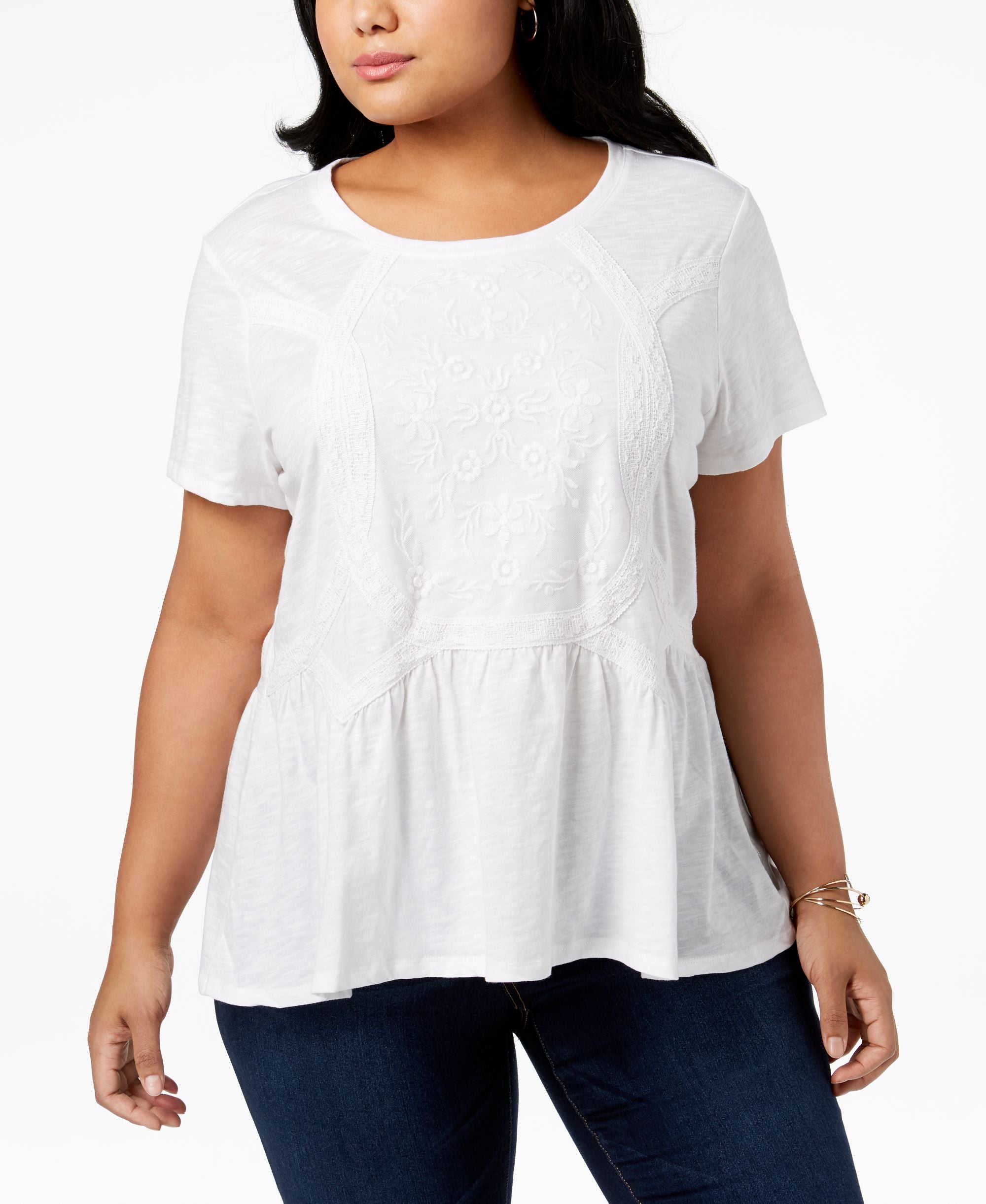 Style & Co Plus Size Embroidered High Low Hem Top